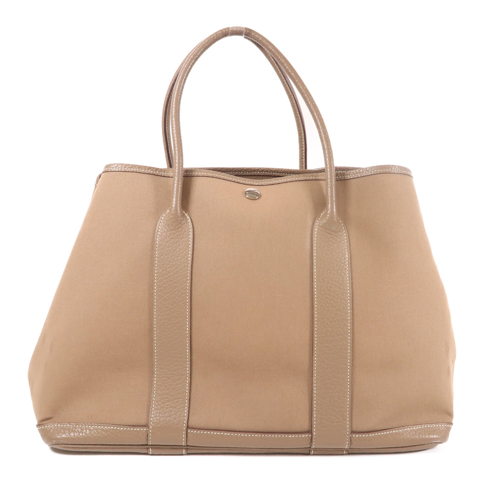HERMES PHW Garden Party 36 PM Handbag Canvas/Leather Noir Etoupe