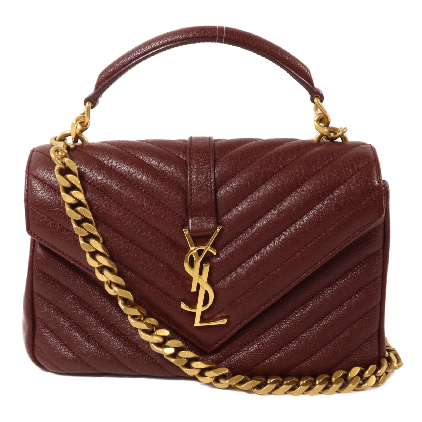SAINT LAURENT 牛皮皮革College Large鏈帶手挽肩背兩用袋