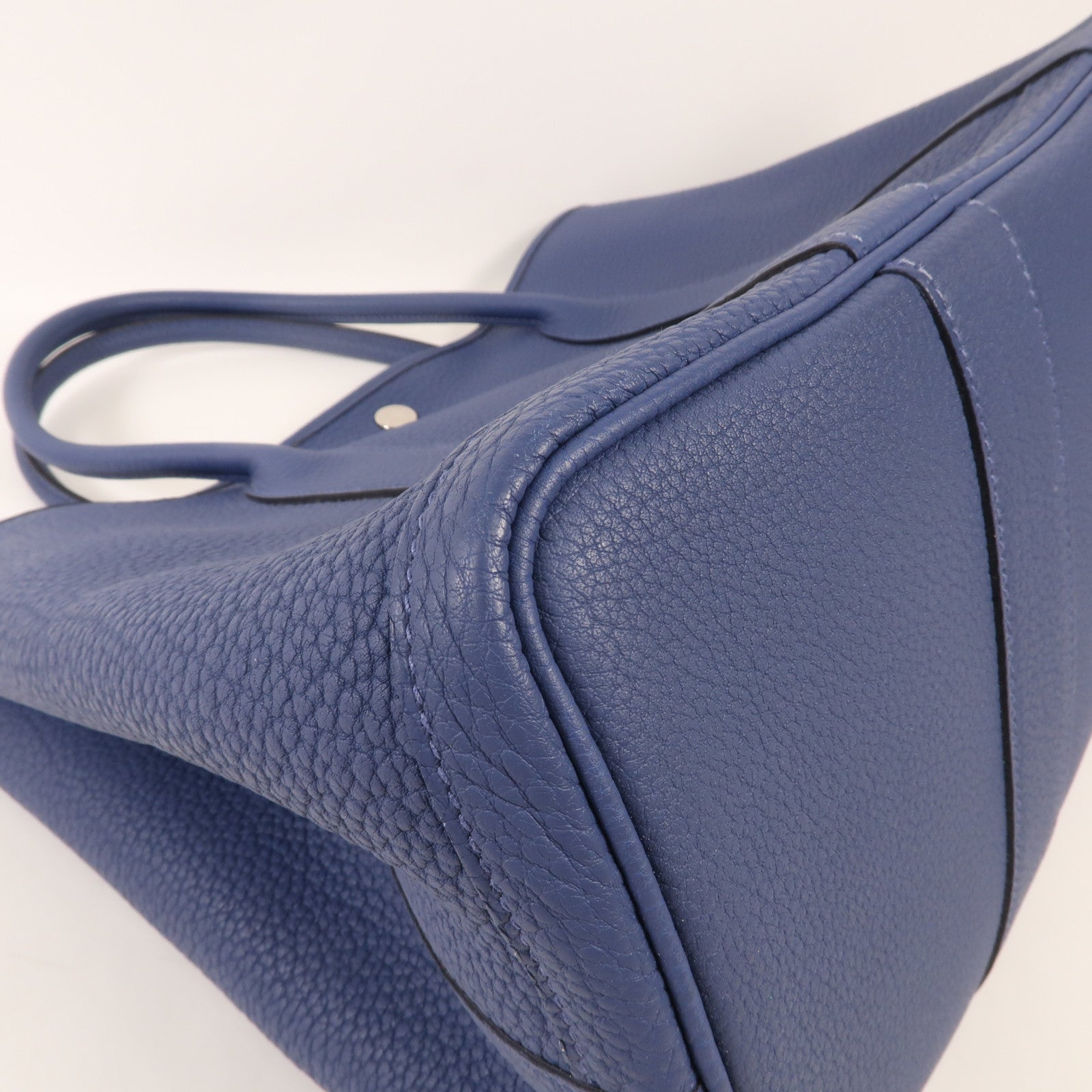 HERMES Negonda皮革Garden Party PM銀扣手挽袋Bleu Agate