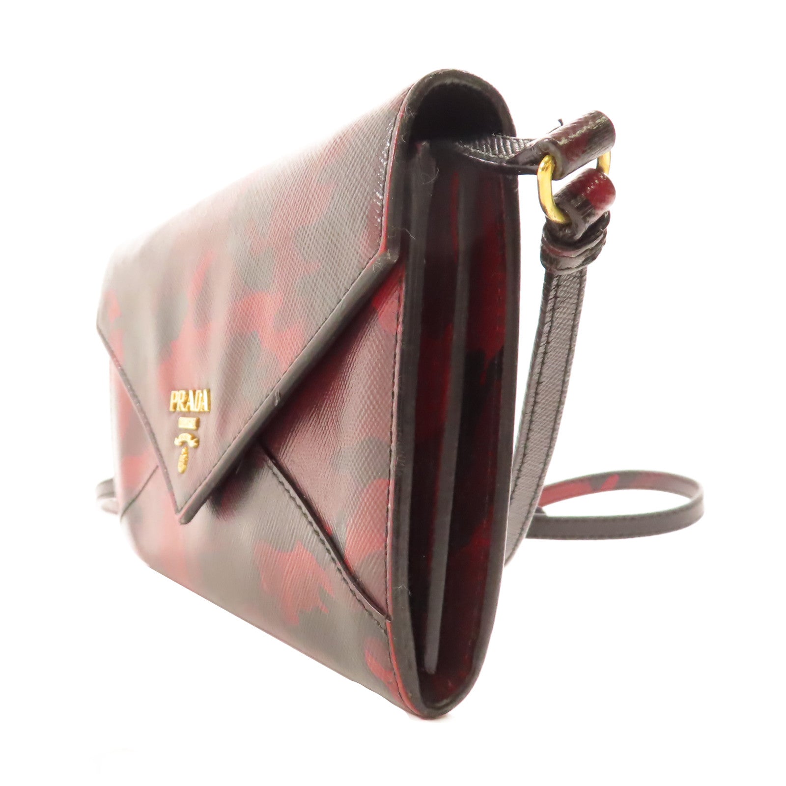 PRADA Saffiano皮革Shoulder Bag金扣肩背袋紅色/黑色