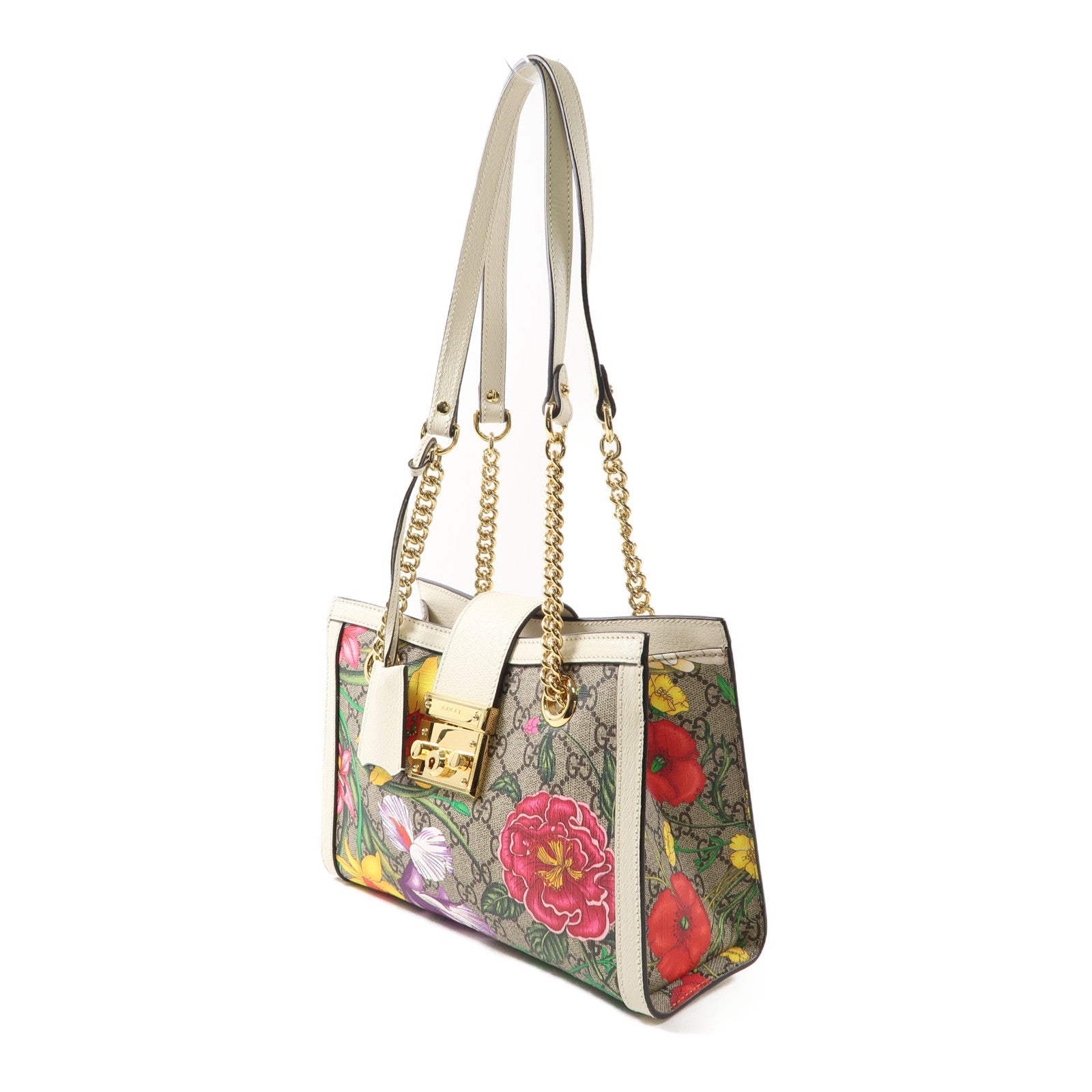 GUCCI 塗層帆布Shoulder Bag金扣肩背袋啡色/白色/彩色