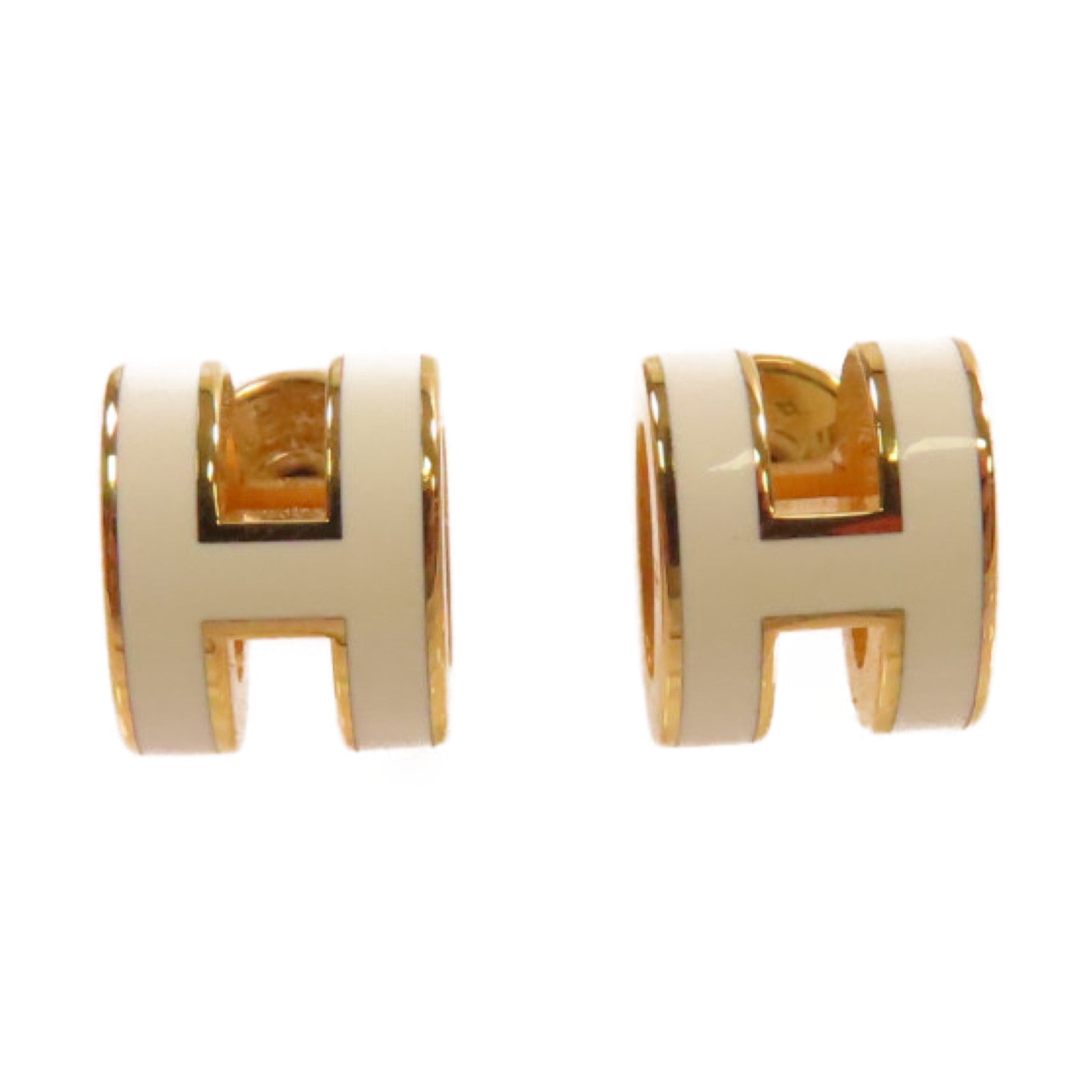 HERMES 金屬/琺瑯Mini Pop H Earrings白色