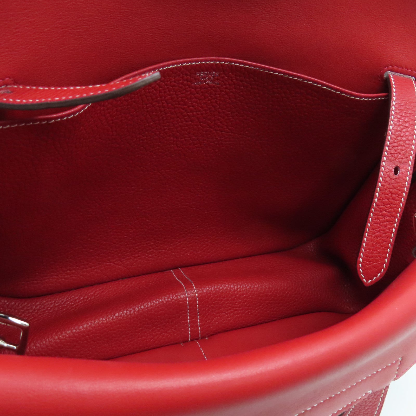 HERMES Clemence皮革Halzan 31 2Way Shoulder银扣手挽肩背两用袋Rouge Casaque红色