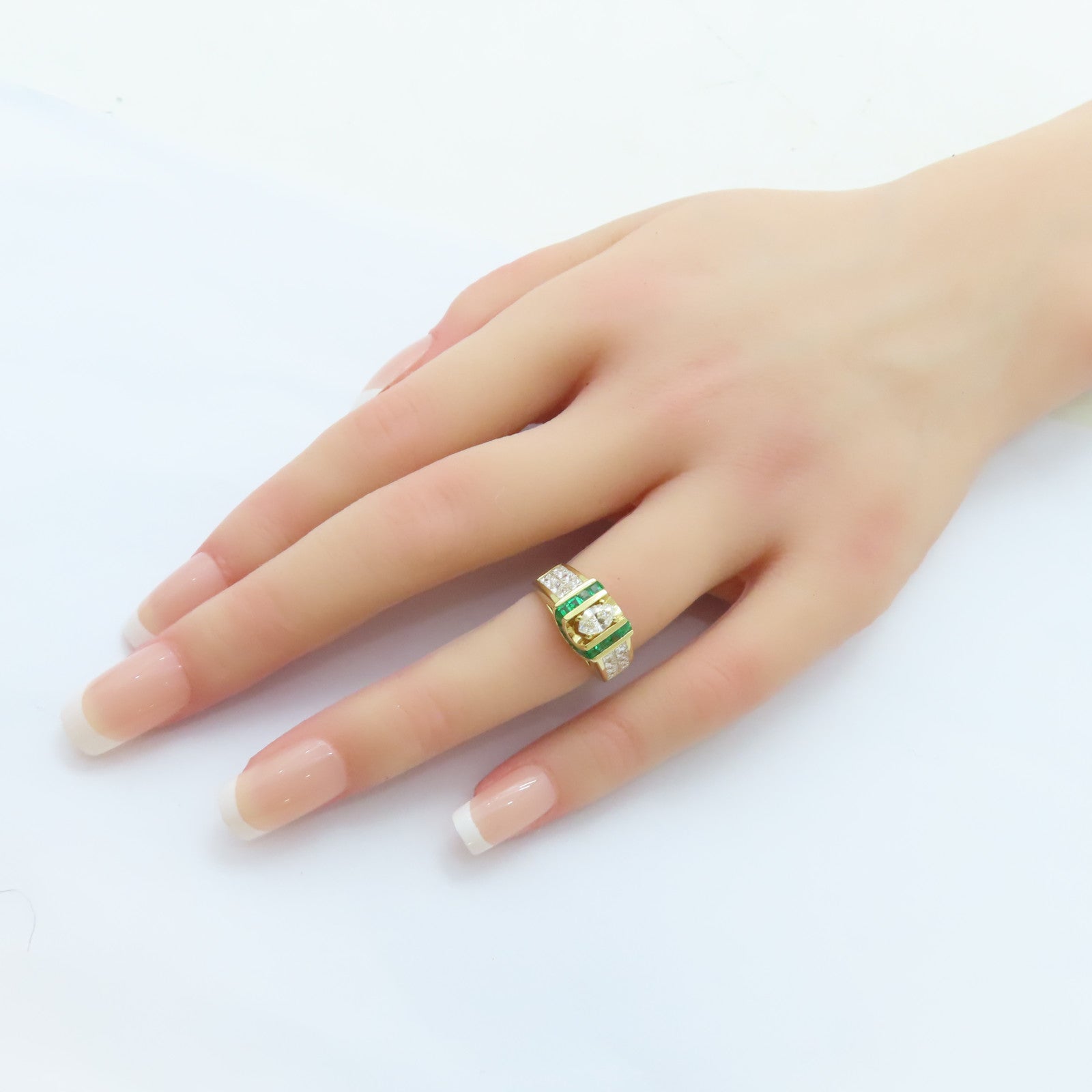 JEWELRY 【激減優惠】18K黃金Emerald Diamond Ring 0.52ct綠寶石/0.36ct 0.91ct鑽石戒指US#4.5