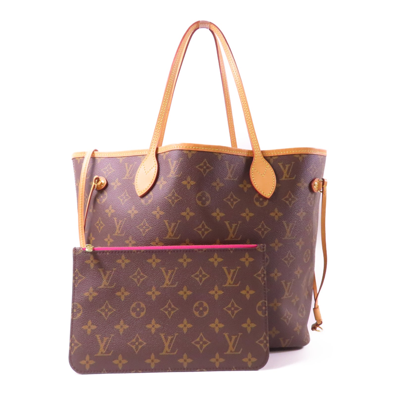 LOUIS VUITTON Monogram Neverfull MM金扣肩背袋啡色