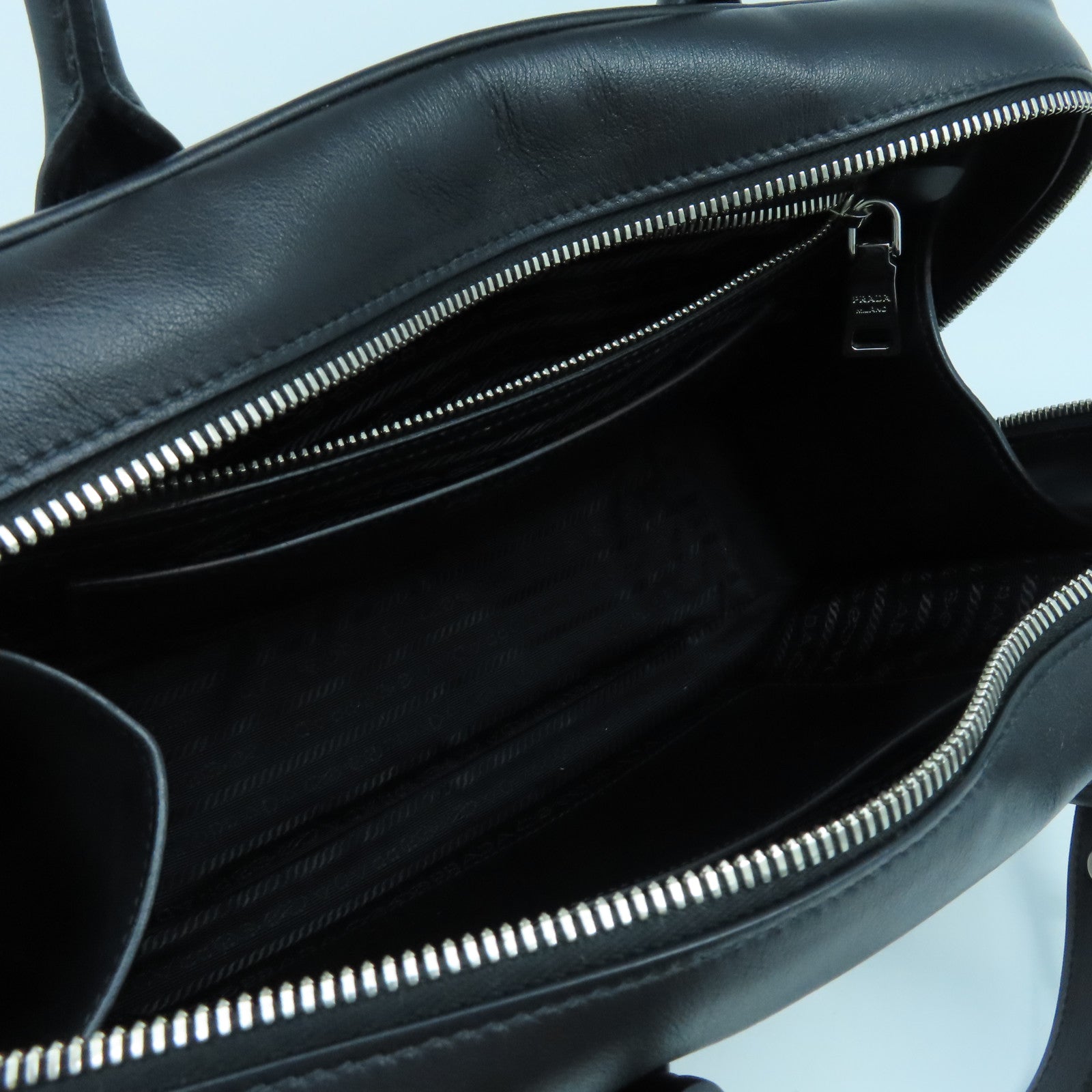 PRADA cowhide leather 2Way Bag silver buckle handle shoulder bag black