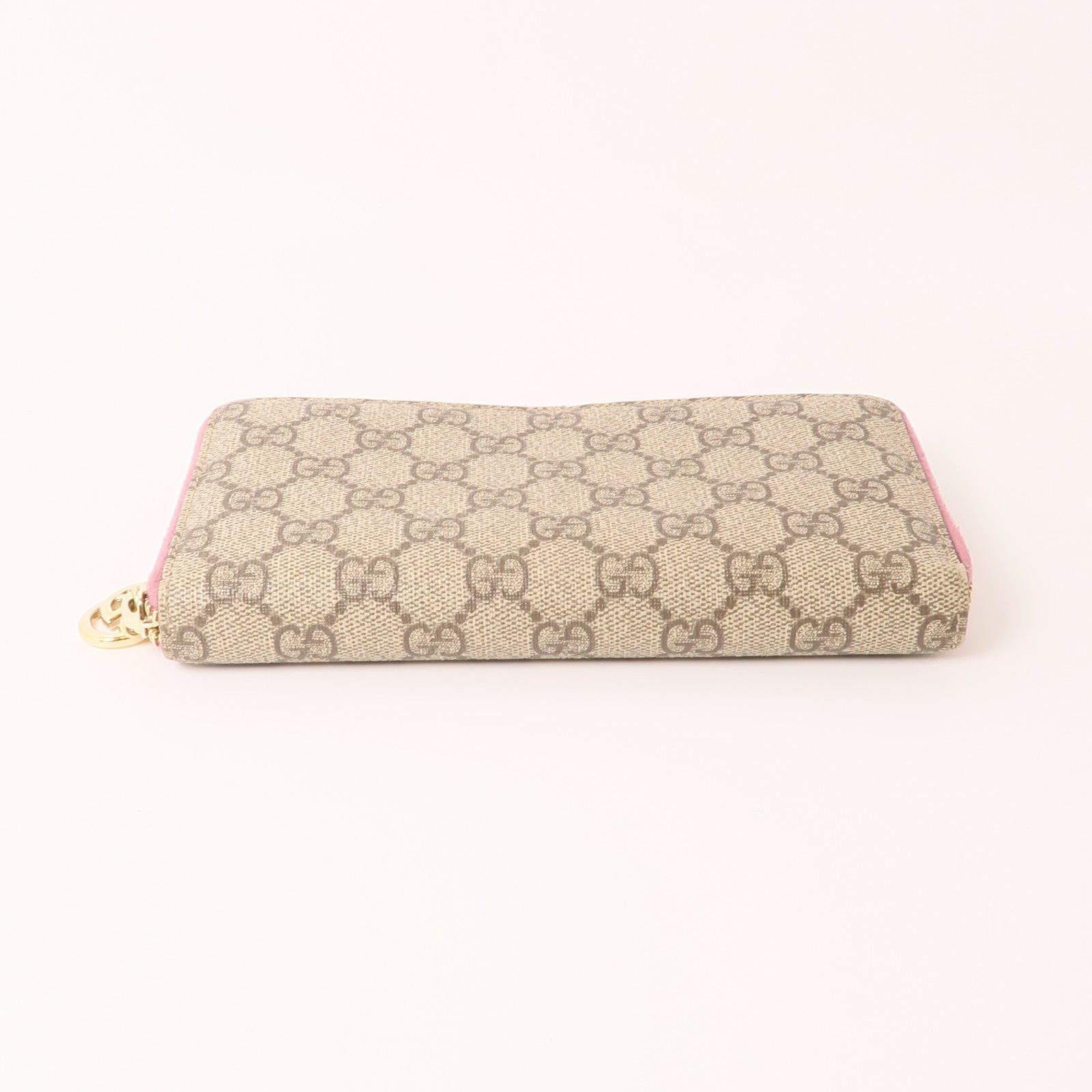 GUCCI 塗層帆布Long Wallet金扣長錢包棕色/粉紅色