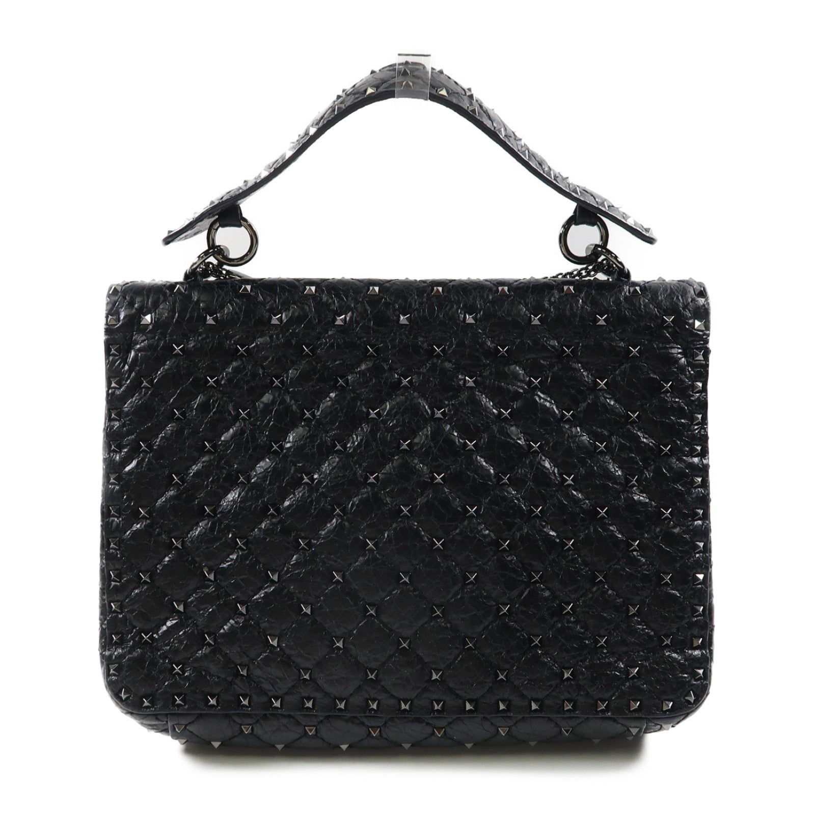 Valentino 牛皮皮革2 Way Shoulder銀扣手挽肩背兩用袋黑色
