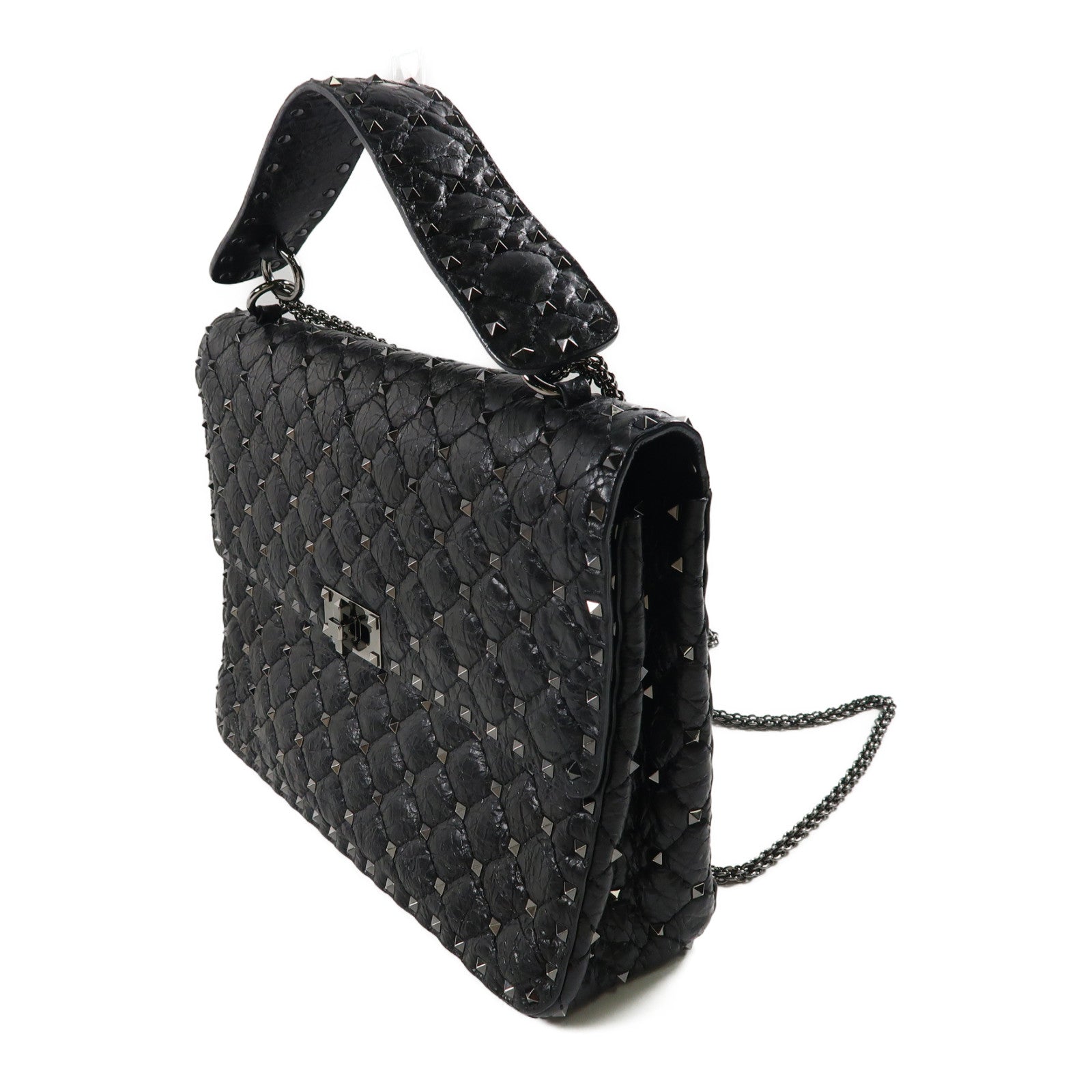 Valentino 牛皮皮革2 Way Shoulder銀扣手挽肩背兩用袋黑色