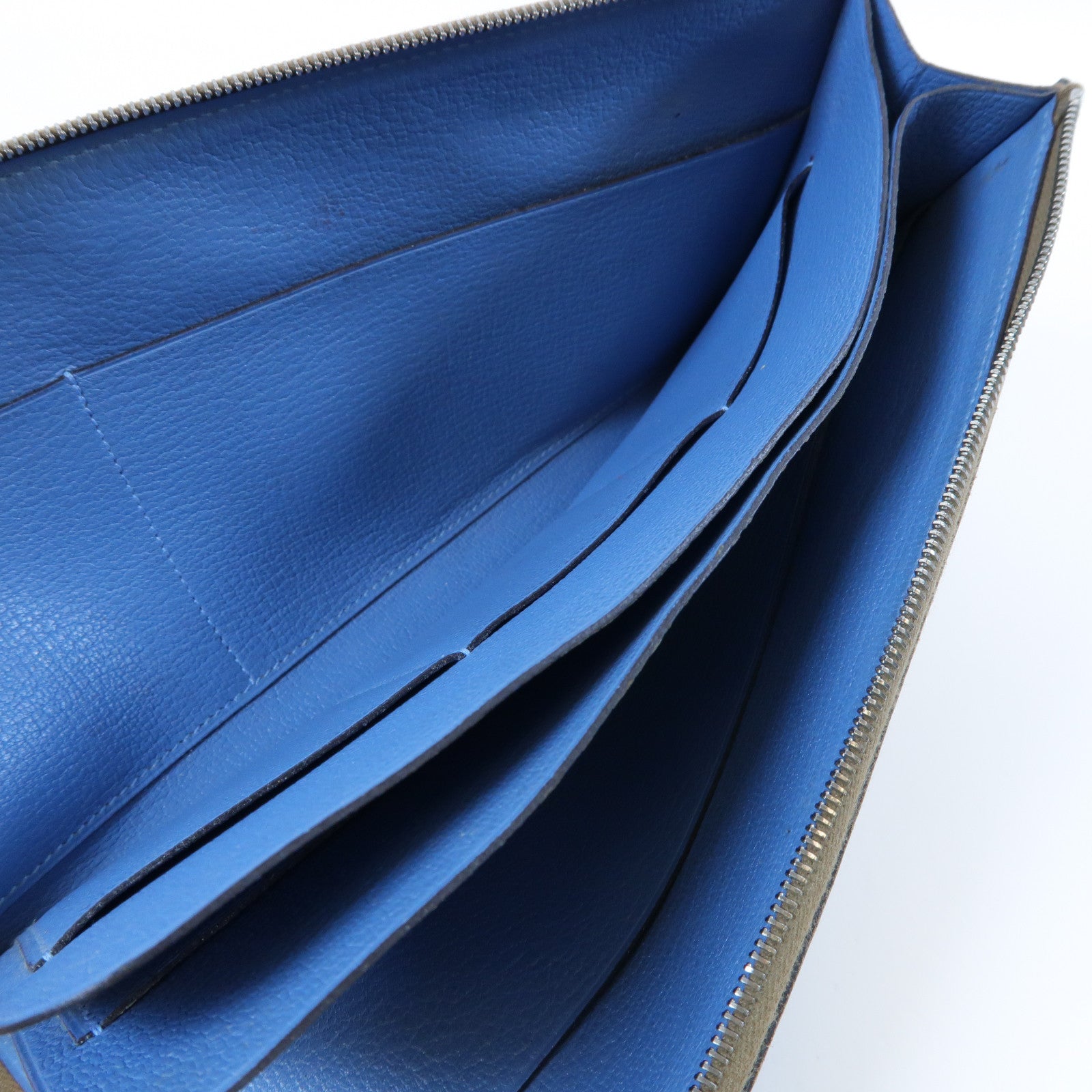 HERMES 【激減優惠】Epsom皮革Pouch Long Wallet銀扣長錢包啡色/藍色