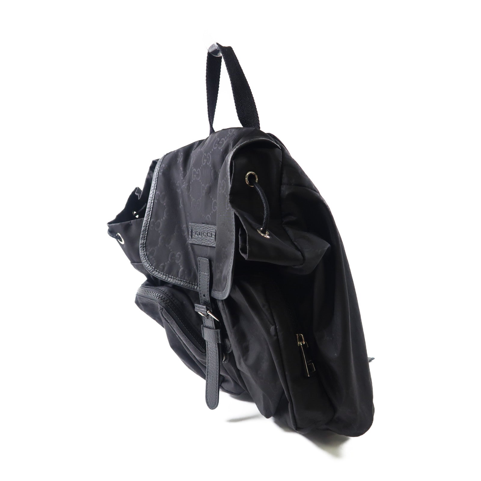 GUCCI 尼龍Backpack銀扣背包黑色
