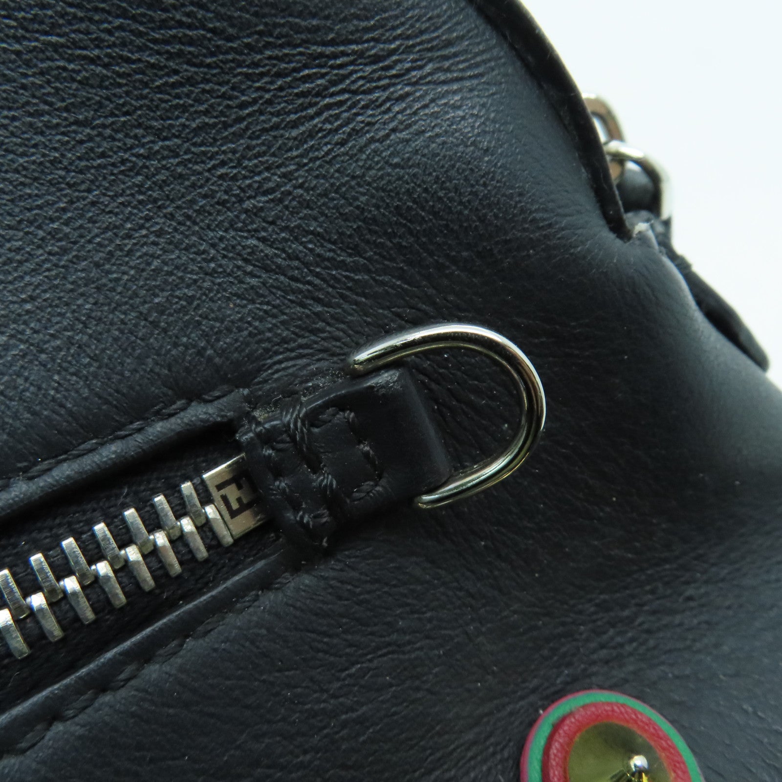 FENDI Cowhide Leather Backpack Silver Buckle Backpack Black