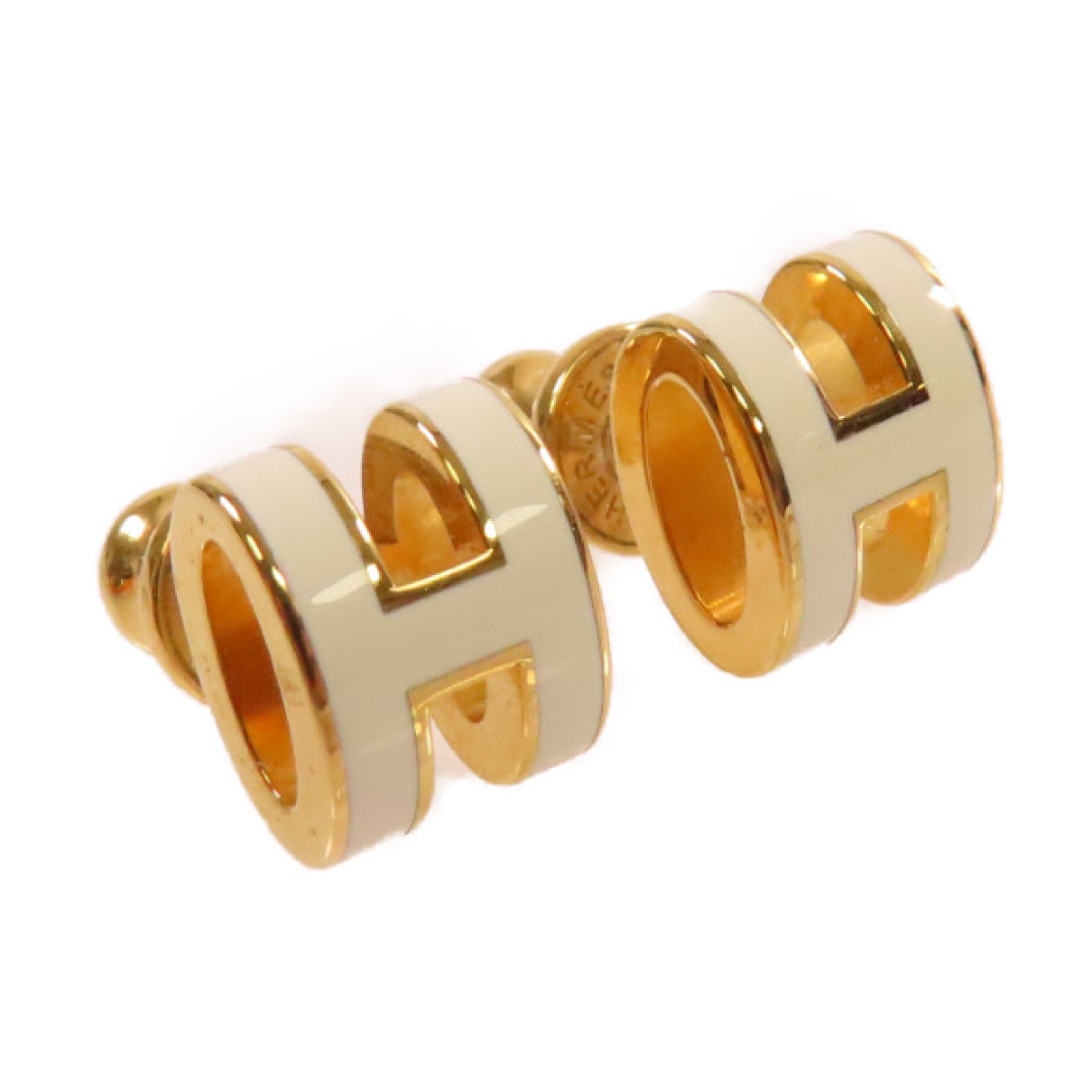 HERMES 金屬/琺瑯Mini Pop H Earrings白色