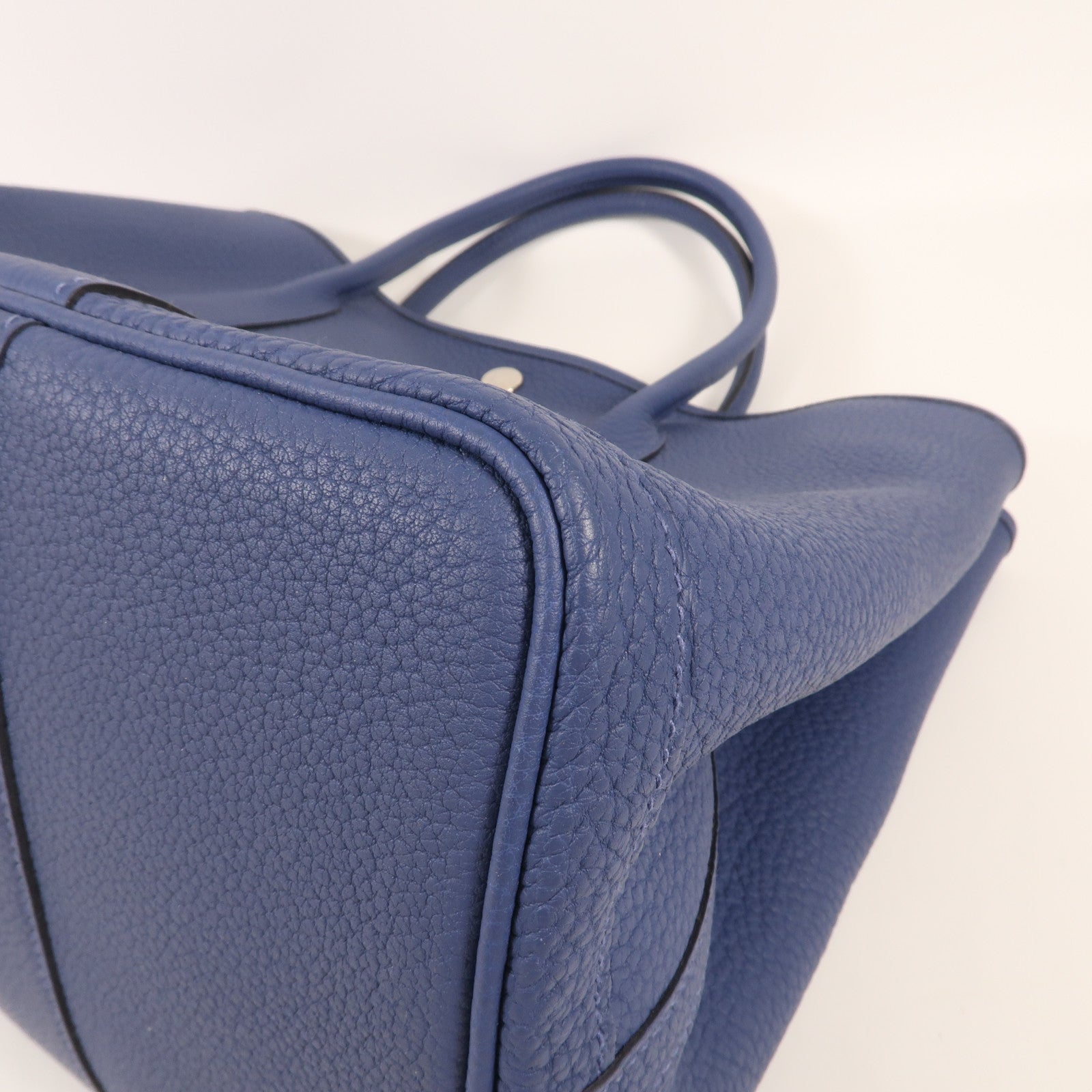 HERMES Negonda皮革Garden Party PM銀扣手挽袋Bleu Agate