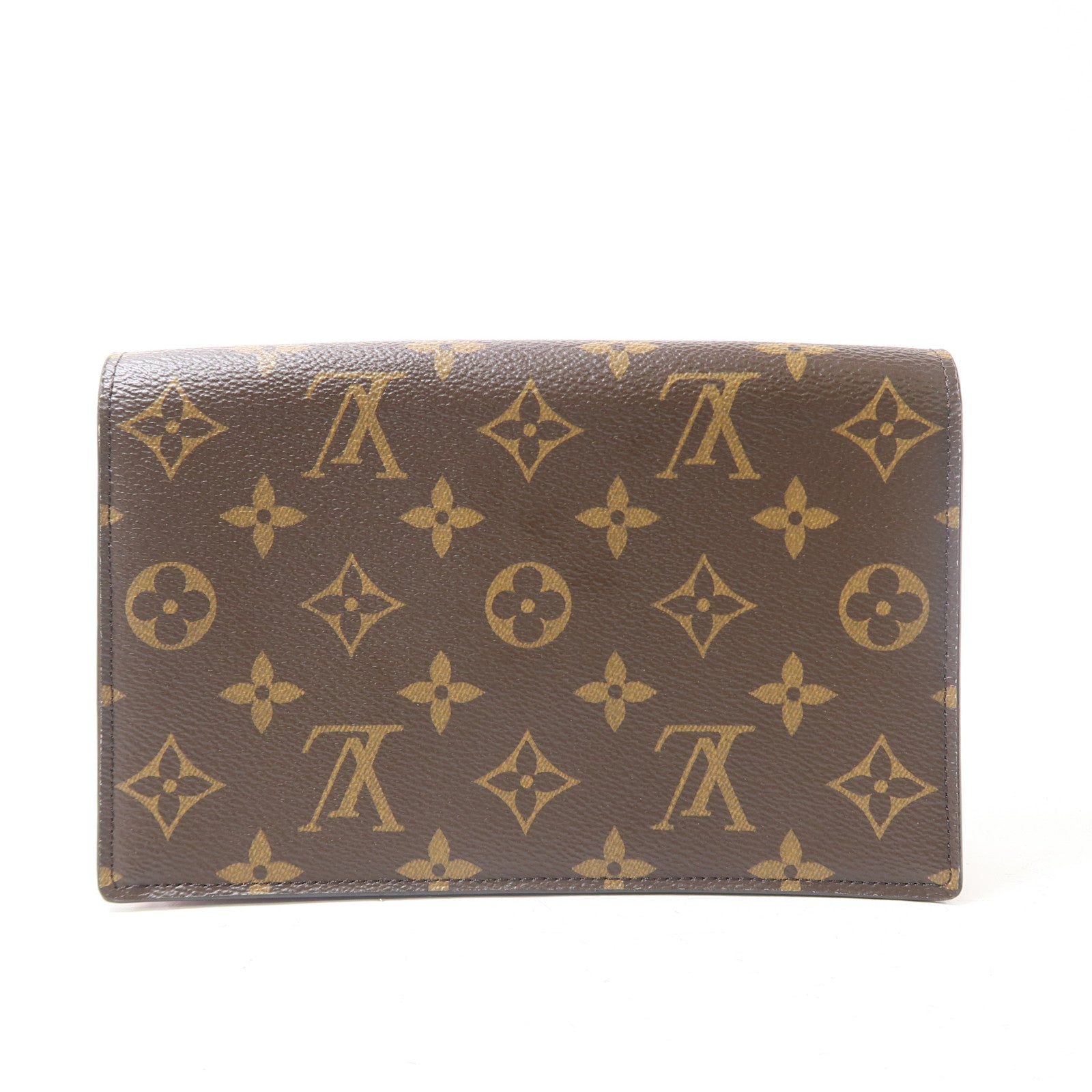 LOUIS VUITTON Monogram Portefeuille Flore金扣鏈帶肩背袋棕色/紅色