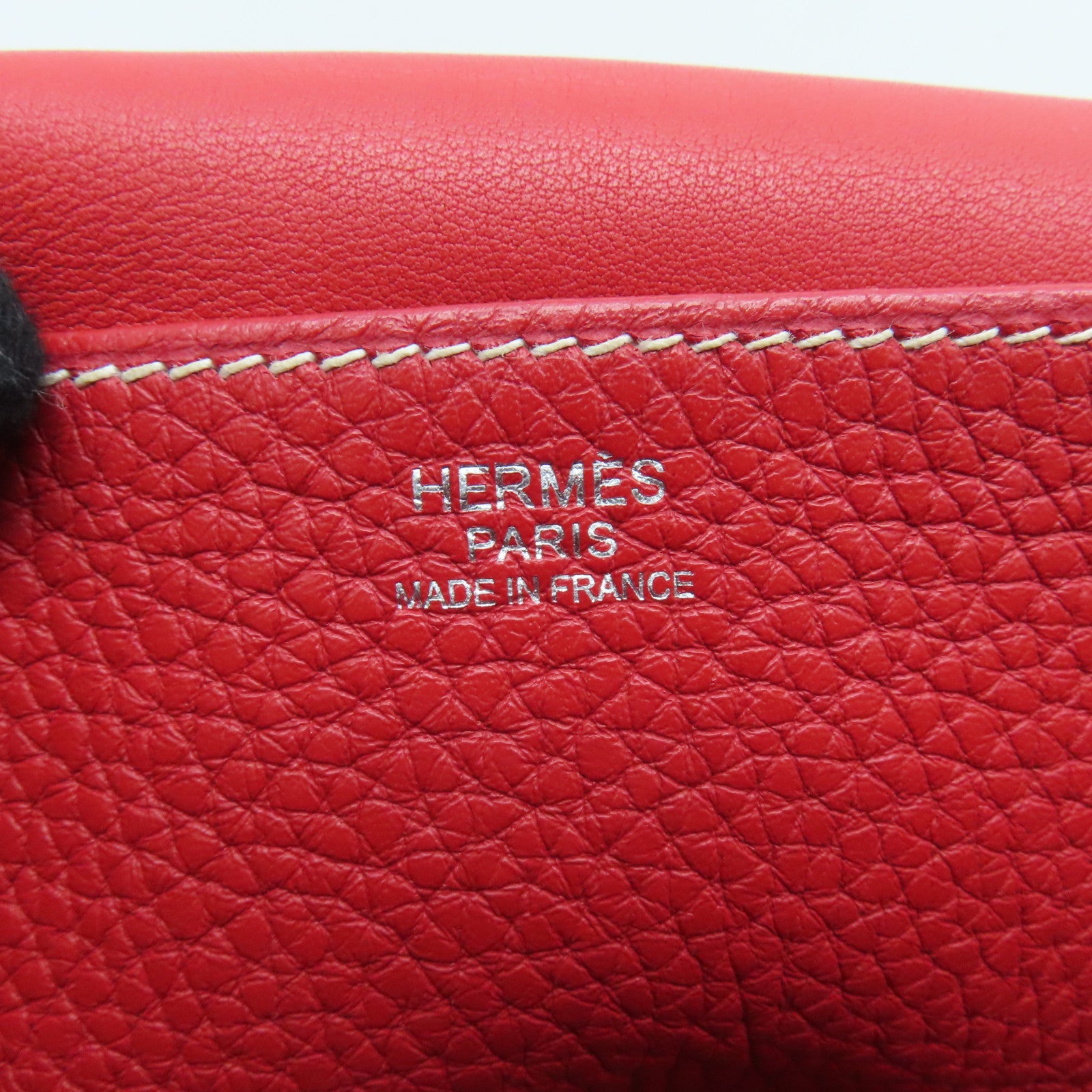 HERMES Clemence皮革Halzan 31 2Way Shoulder银扣手挽肩背两用袋Rouge Casaque红色