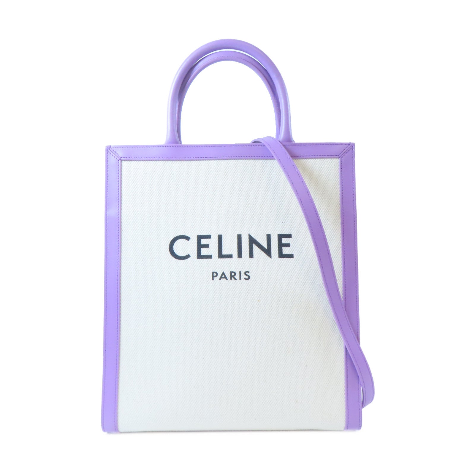 CELINE 帆布/皮革Cabas金扣手挽肩背兩用袋白色/紫色