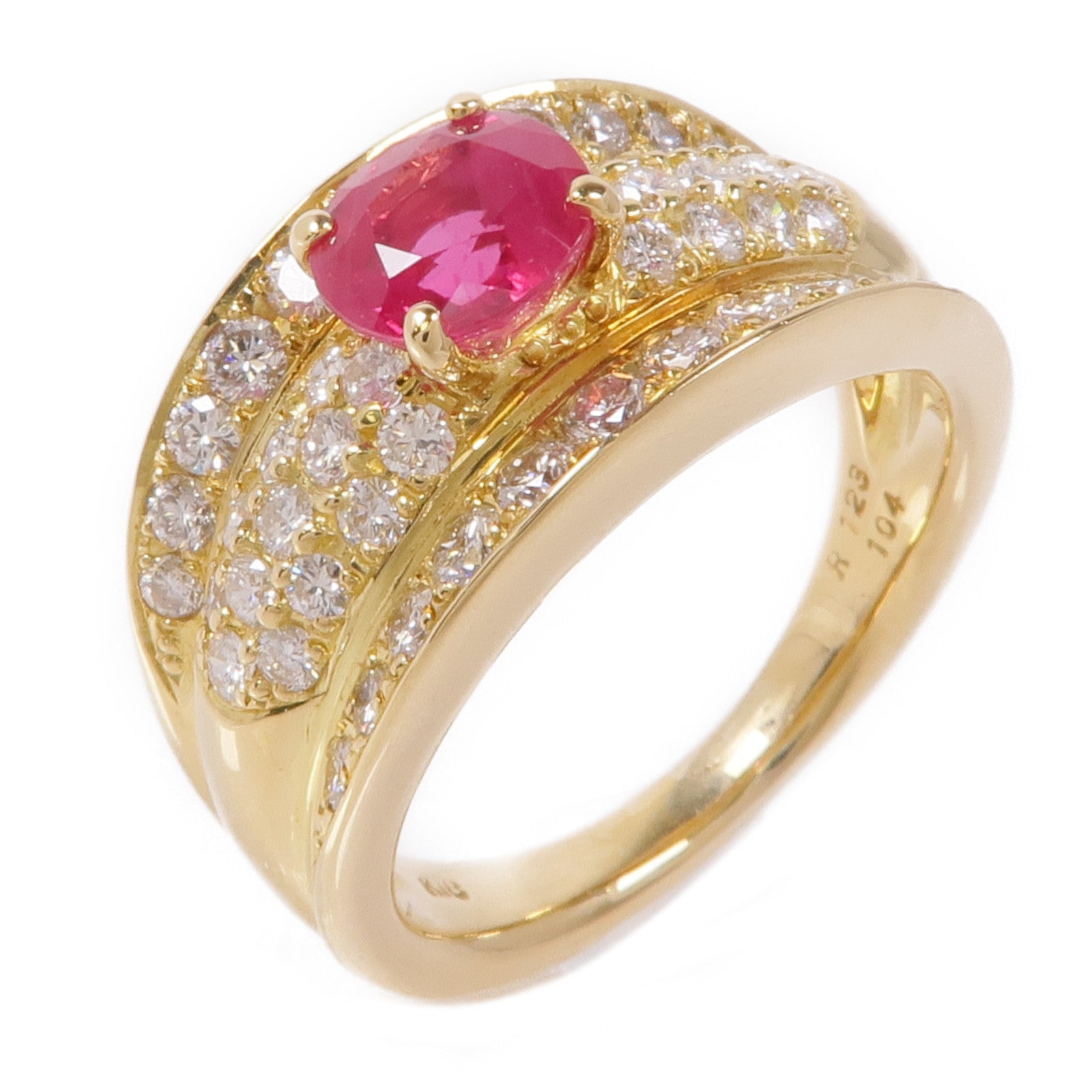 JEWELRY 【激減優惠】18K黃金Ruby/Diamond Ring紅寶石/鑽石戒指US#6.75