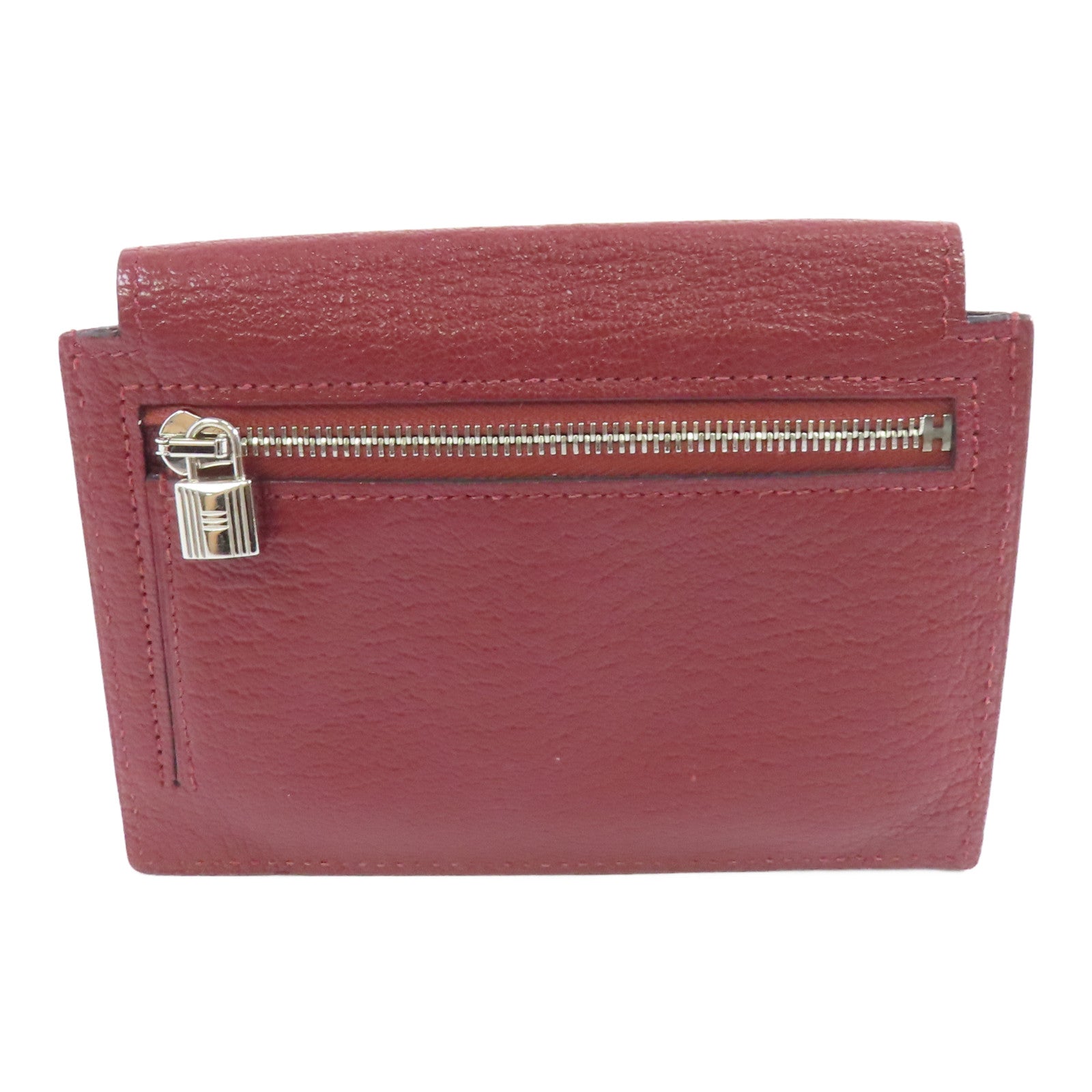 HERMES 【激減優惠】Chevre皮革Kelly Pocket銀扣錢包酒紅色