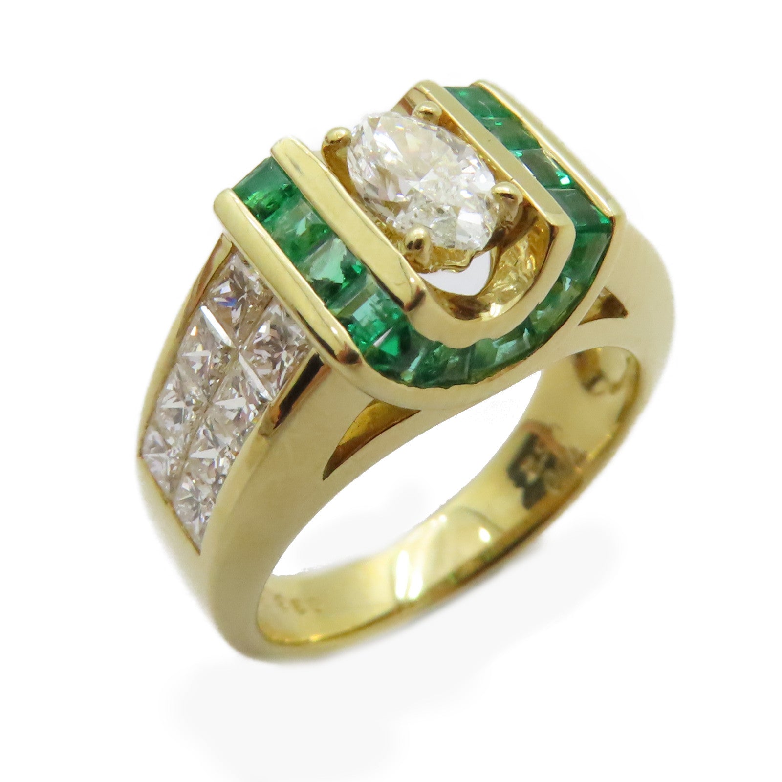 JEWELRY 【激減優惠】18K黃金Emerald Diamond Ring 0.52ct綠寶石/0.36ct 0.91ct鑽石戒指US#4.5
