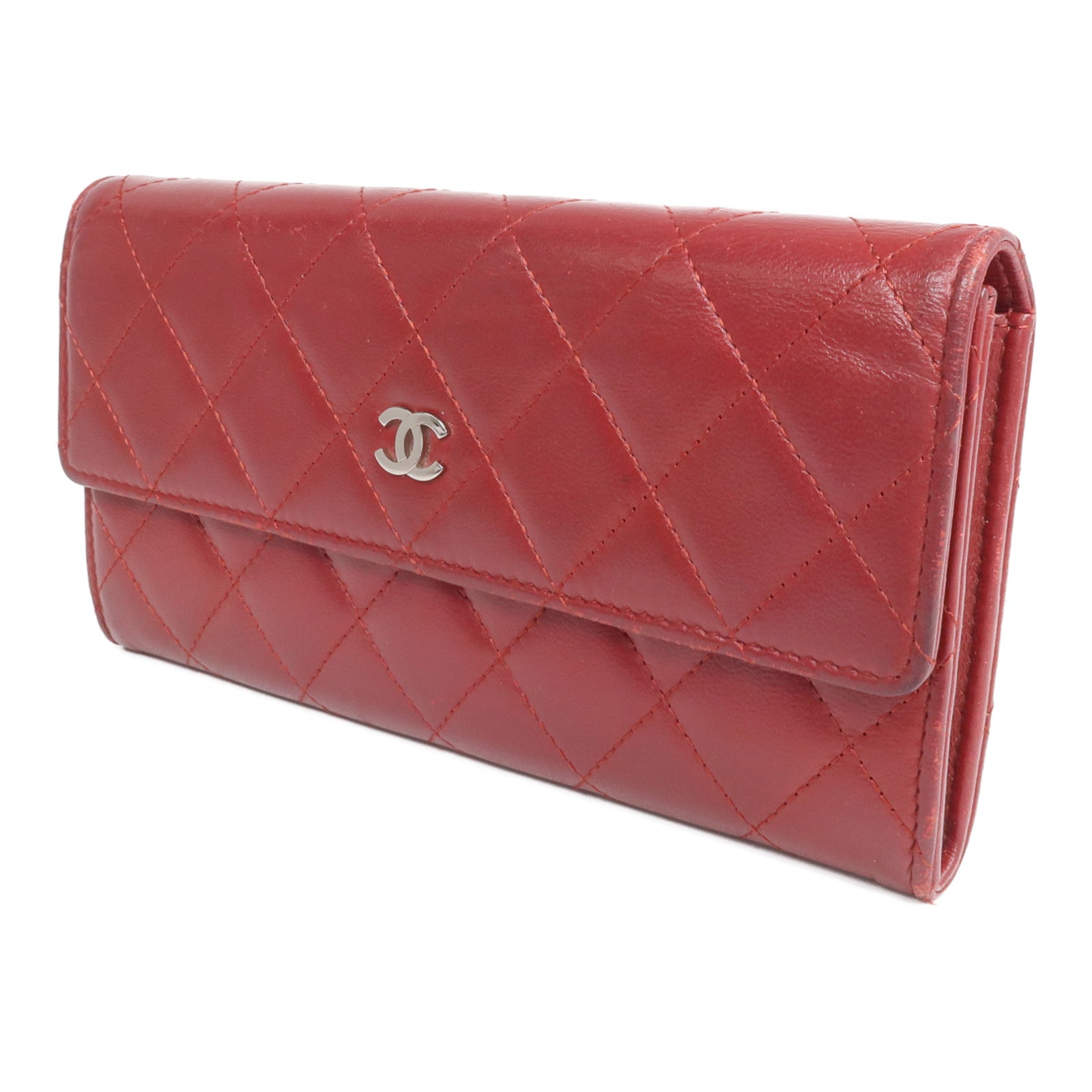 CHANEL 【激減優惠】羊皮皮革Long Wallet銀扣長錢包