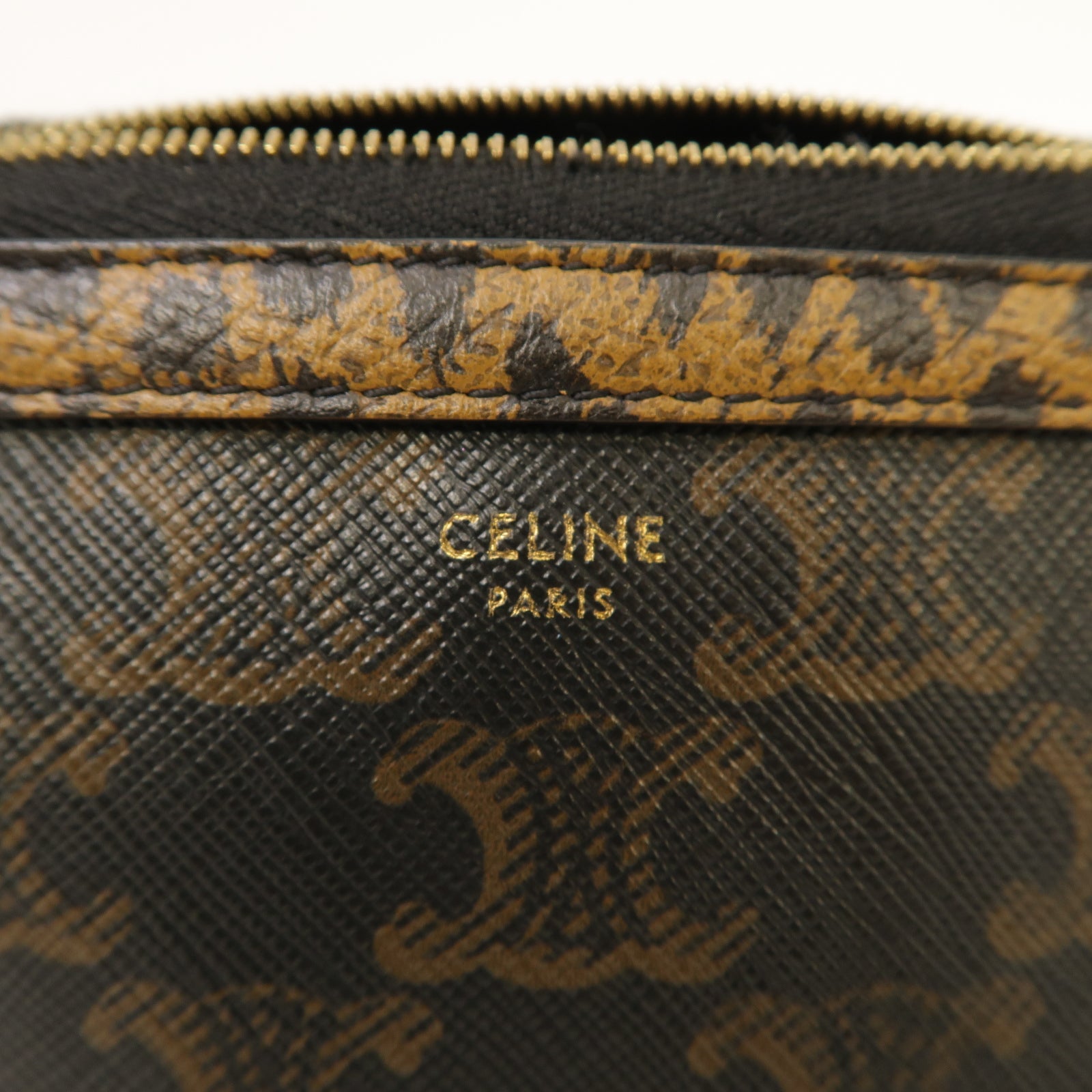 CELINE 塗層帆布Triomphe Chain Bag金扣鏈帶肩背袋啡色