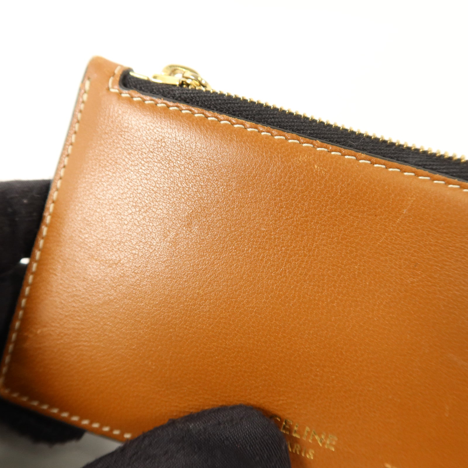 CELINE 塗層帆布/牛皮皮革Zipped Compact Card Holder卡片套