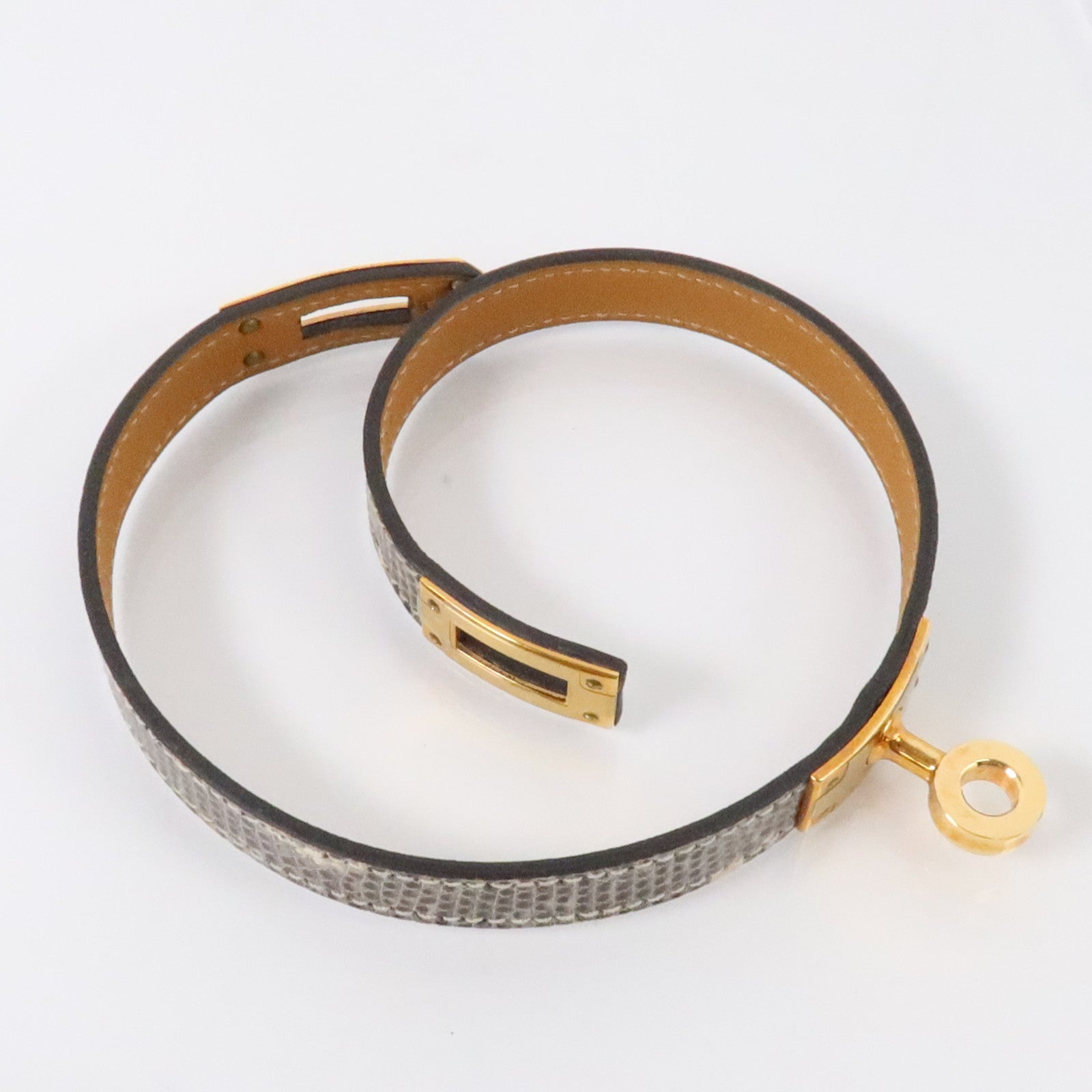 HERMES 蜥蜴皮革Kelly Double Tour Bracelet金扣手鏈Natura