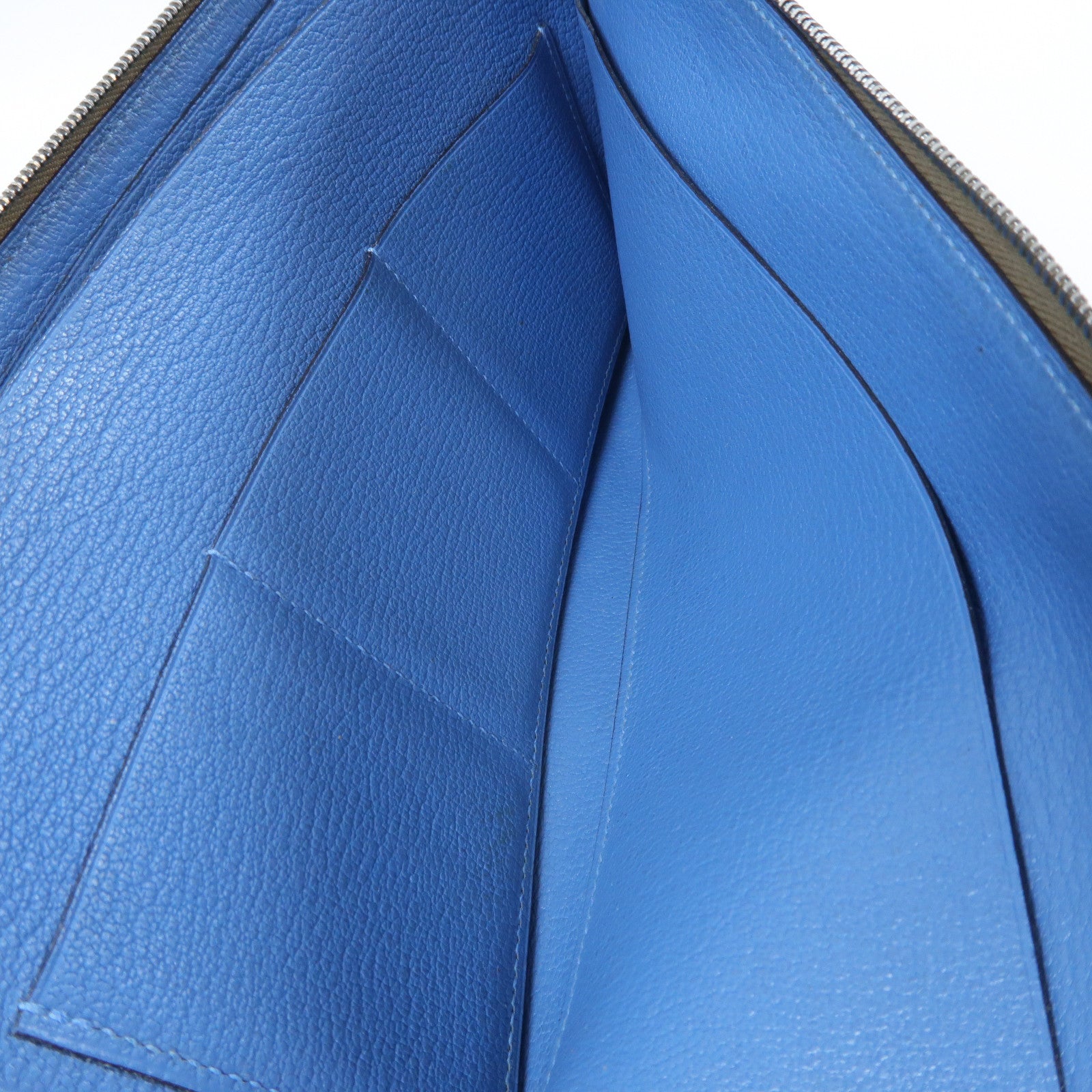 HERMES 【激減優惠】Epsom皮革Pouch Long Wallet銀扣長錢包啡色/藍色