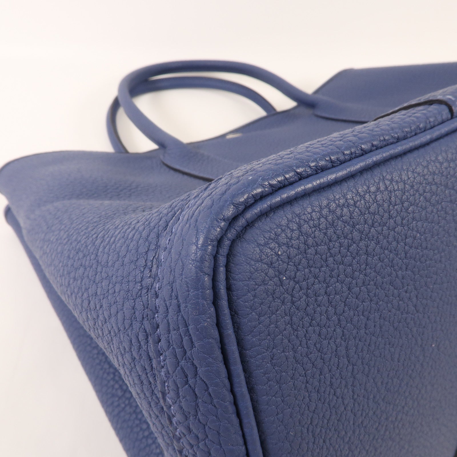 HERMES Negonda皮革Garden Party PM銀扣手挽袋Bleu Agate