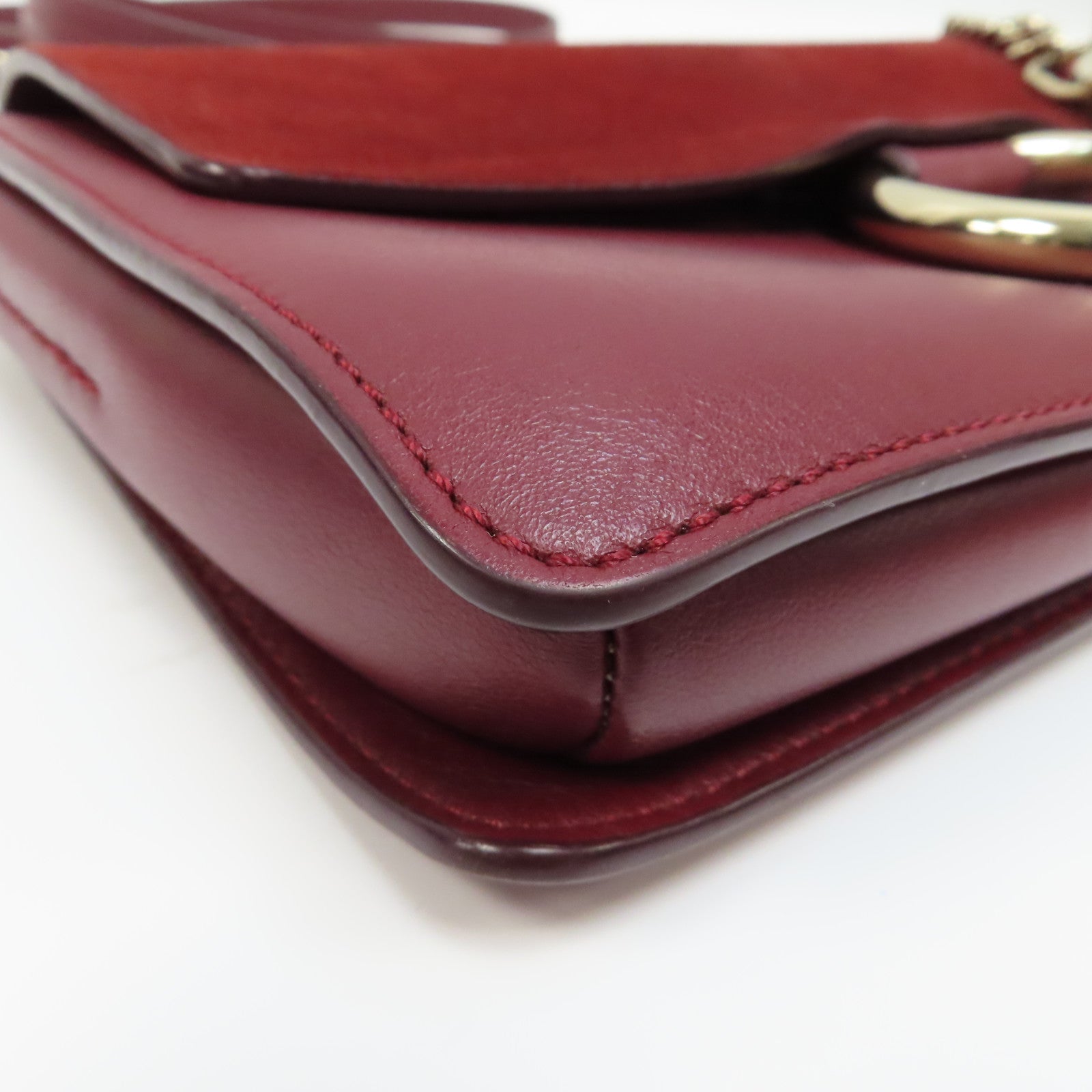 Chloe 【激減優惠】麂皮皮革/牛皮皮革Faye Shoulder Bag金扣肩背袋紅色