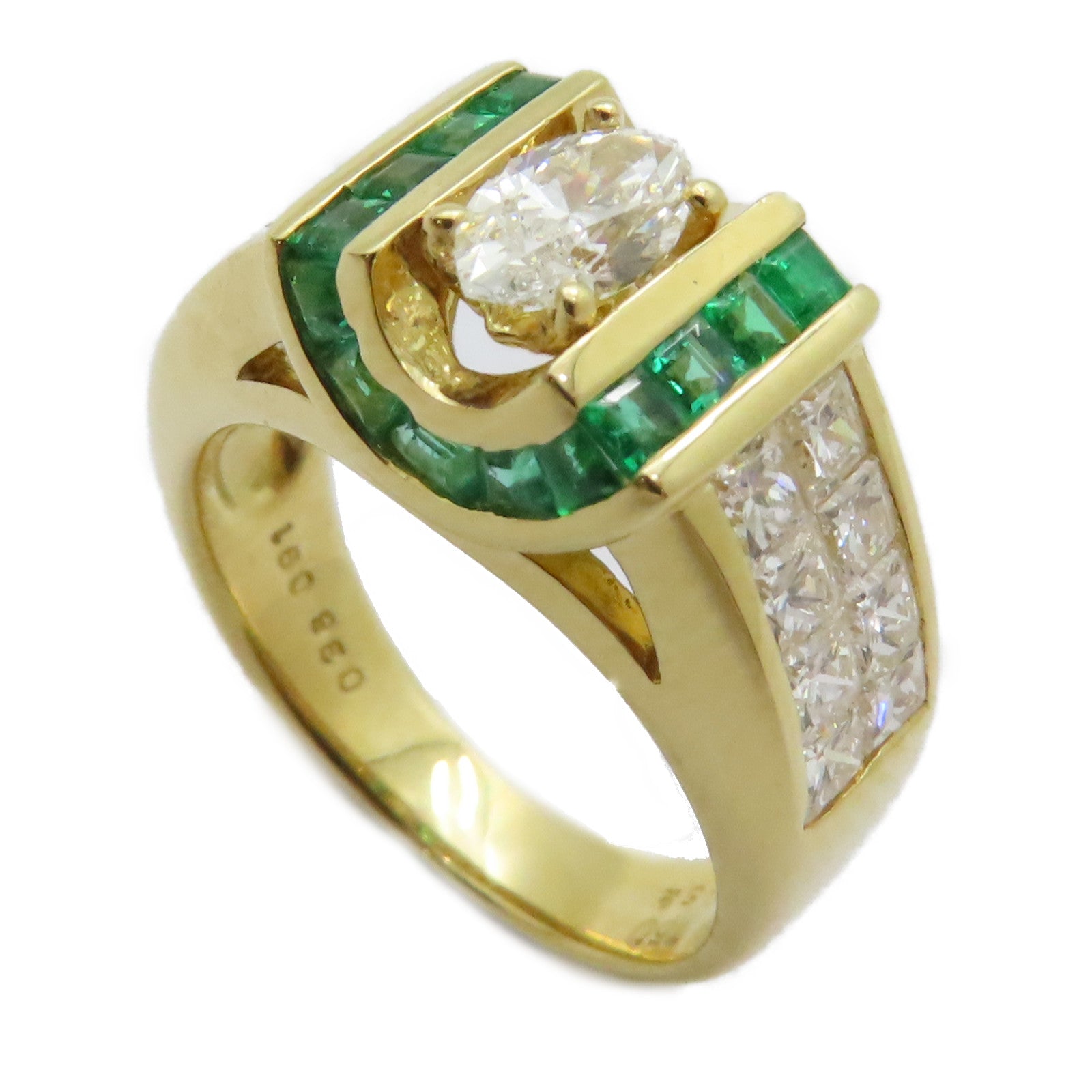 JEWELRY 【激減優惠】18K黃金Emerald Diamond Ring 0.52ct綠寶石/0.36ct 0.91ct鑽石戒指US#4.5