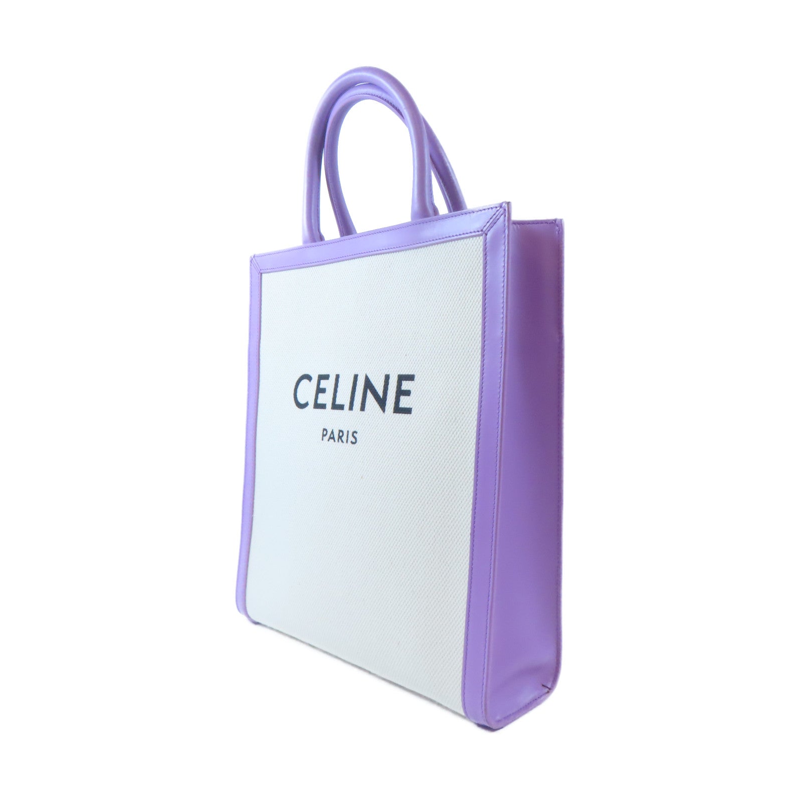 CELINE 帆布/皮革Cabas金扣手挽肩背兩用袋白色/紫色