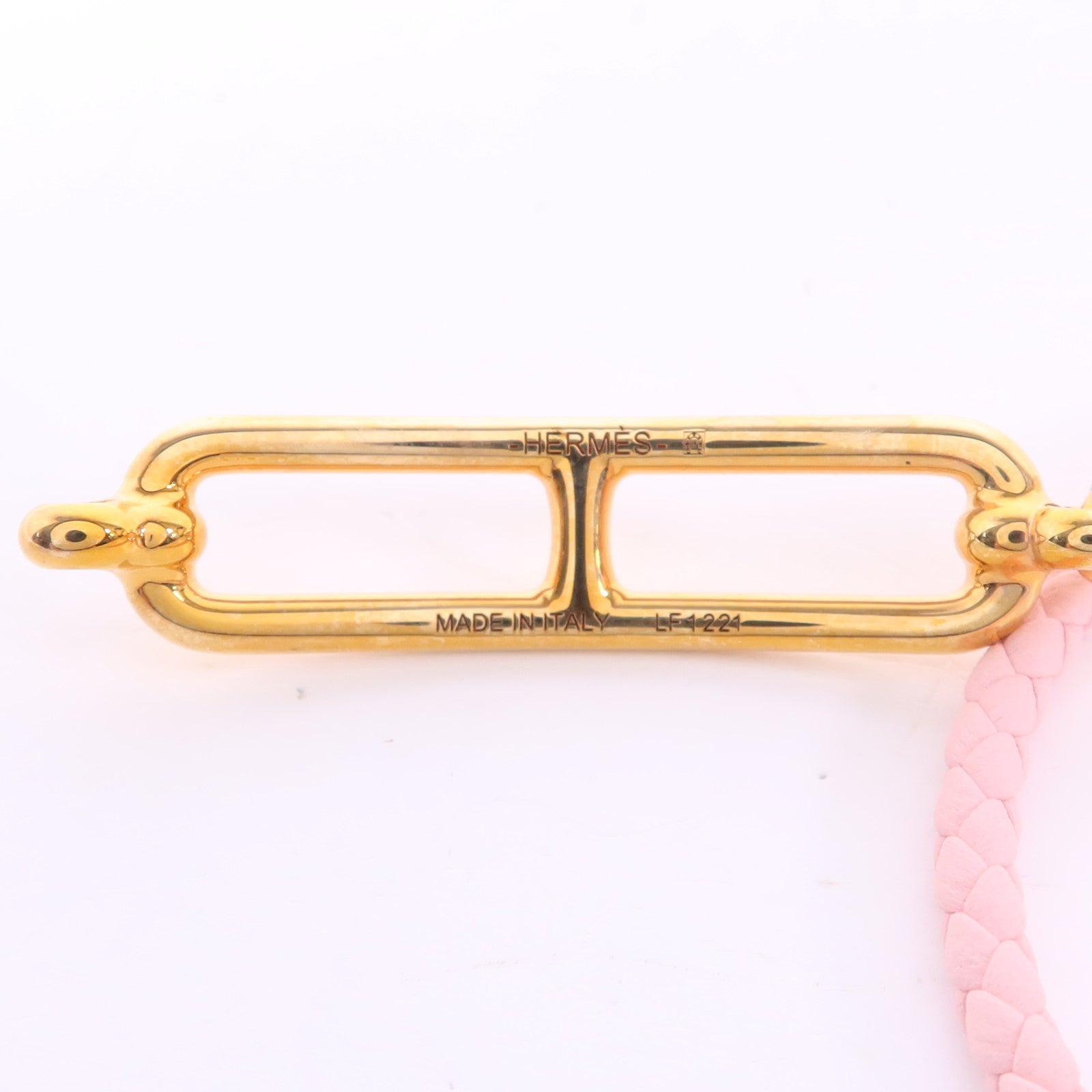 HERMES Swift皮革Roulis Double Tour Bracelet金扣手鐲Rose Sakura