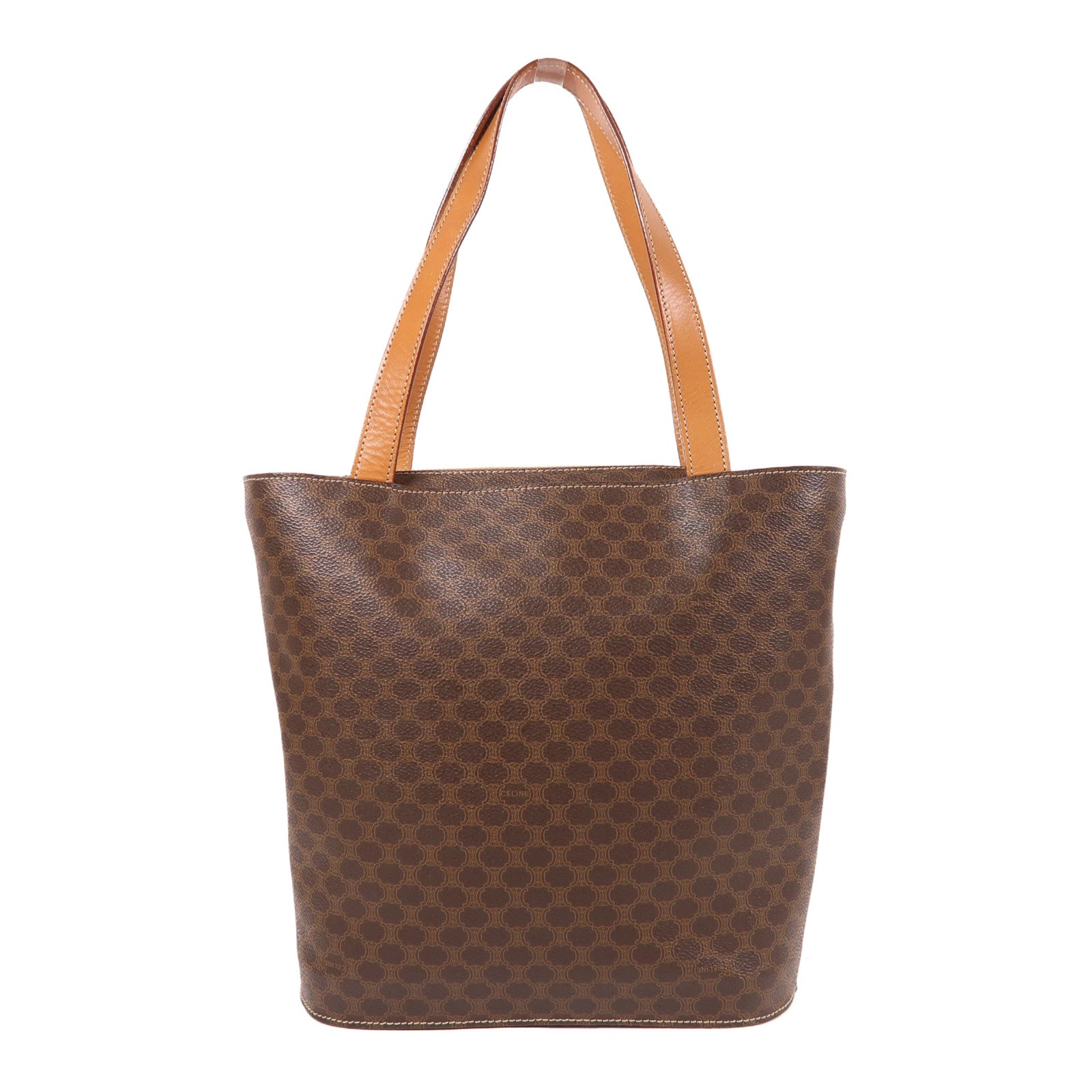 CELINE 塗層帆布Macadam Tote Bag金扣肩背袋棕色