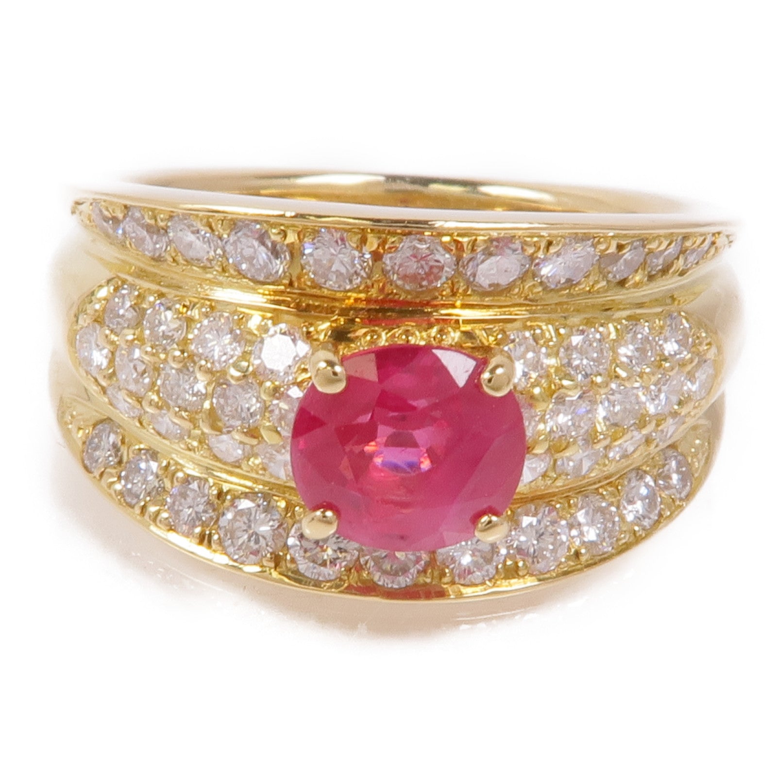 JEWELRY 【激減優惠】18K黃金Ruby/Diamond Ring紅寶石/鑽石戒指US#6.75