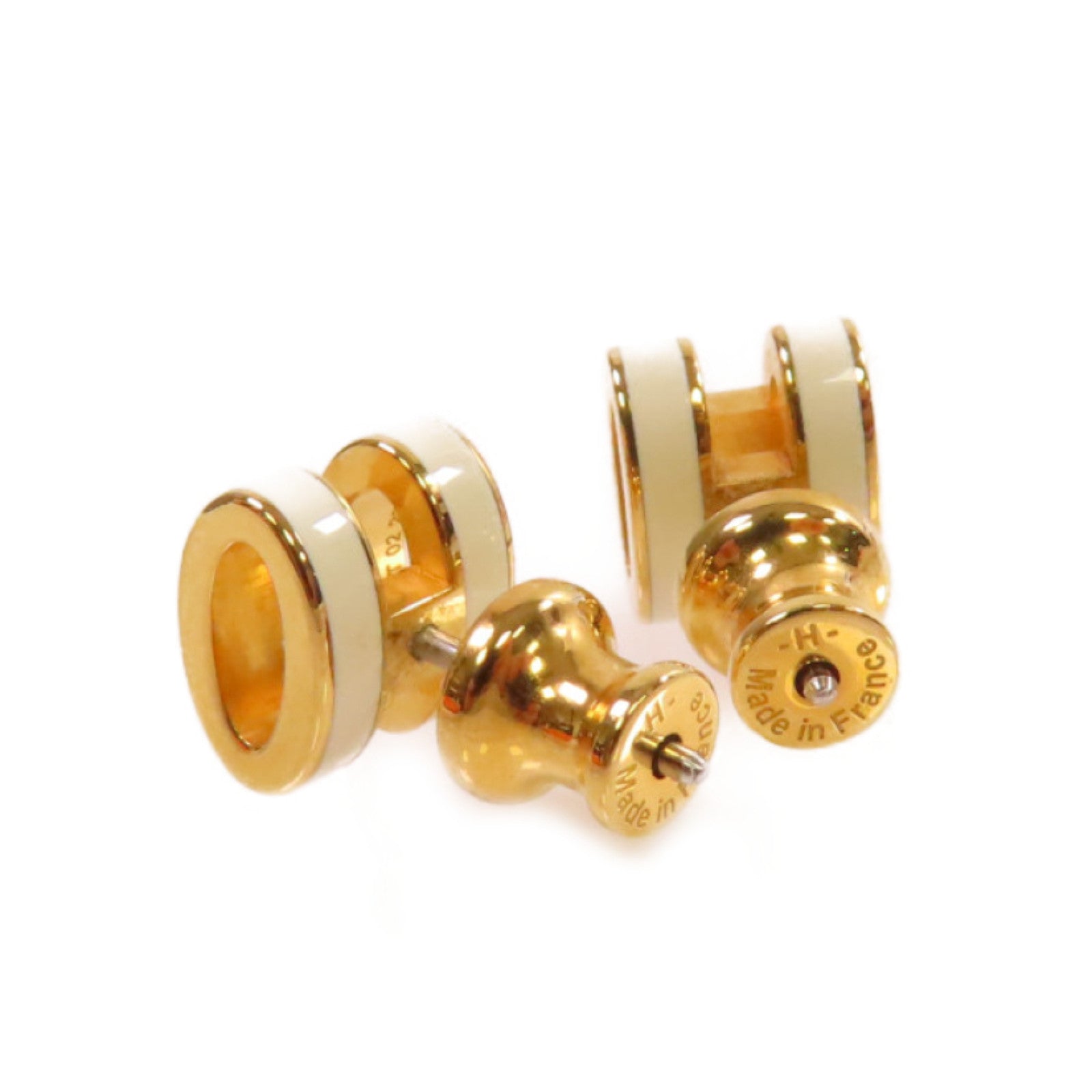 HERMES 金屬/琺瑯Mini Pop H Earrings白色