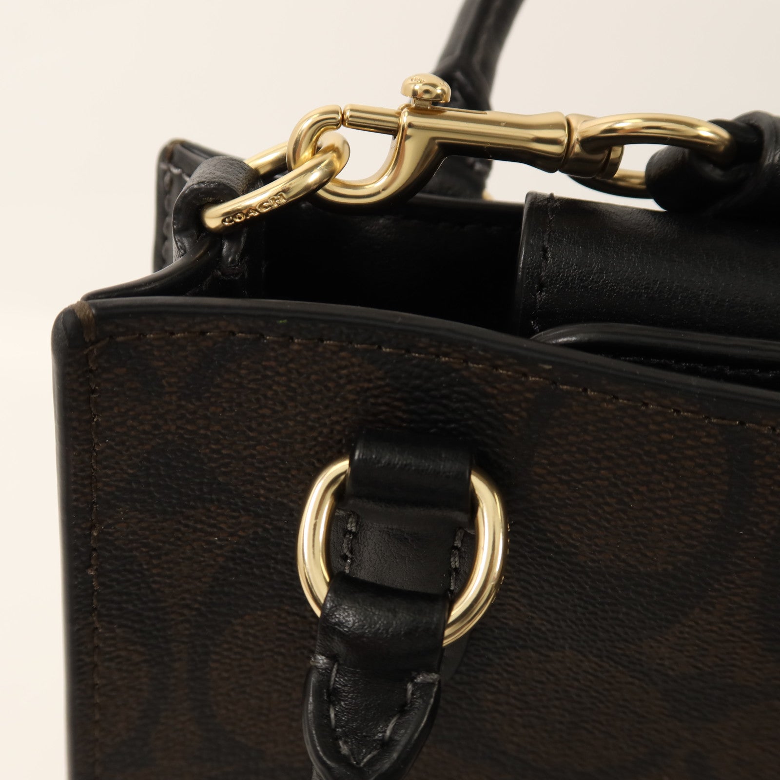 COACH 塗層帆布North South Mini Tote Bag金扣手挽肩背兩用袋