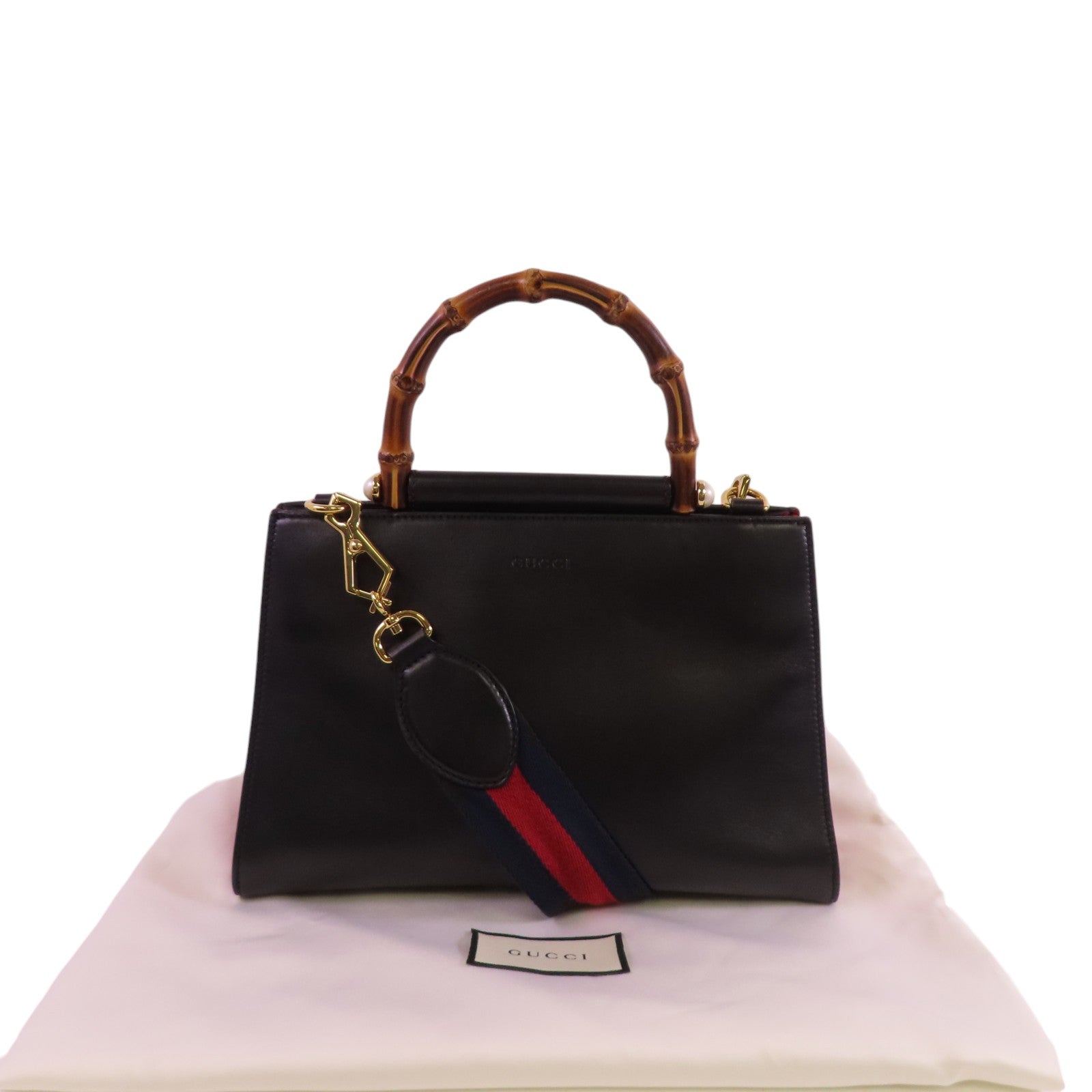 GUCCI 牛皮皮革Nymphaea Bamboo金扣手挽肩背兩用袋