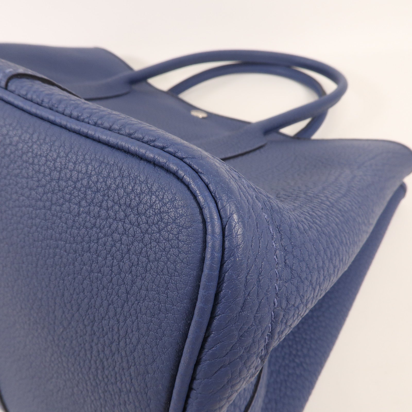 HERMES Negonda皮革Garden Party PM銀扣手挽袋Bleu Agate