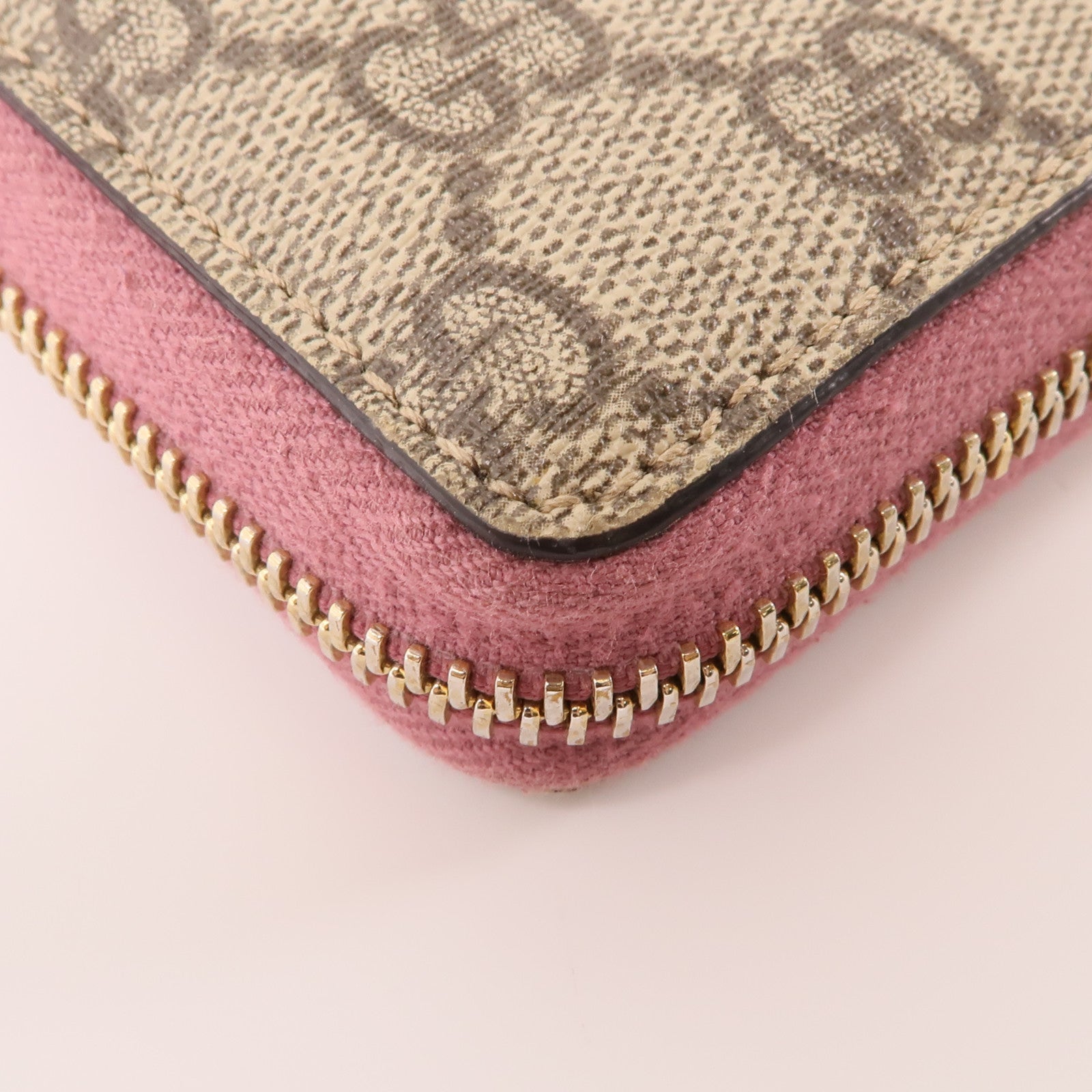 GUCCI 塗層帆布Long Wallet金扣長錢包棕色/粉紅色