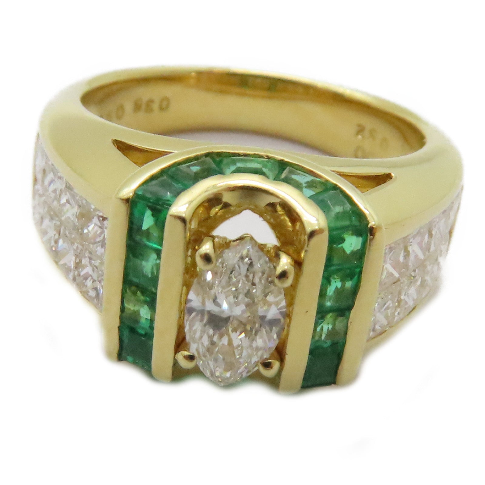 JEWELRY 【激減優惠】18K黃金Emerald Diamond Ring 0.52ct綠寶石/0.36ct 0.91ct鑽石戒指US#4.5