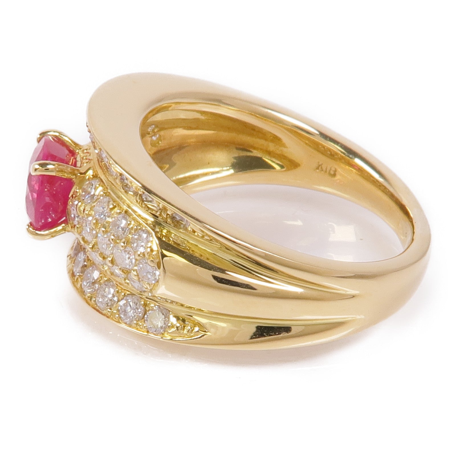 JEWELRY 【激減優惠】18K黃金Ruby/Diamond Ring紅寶石/鑽石戒指US#6.75