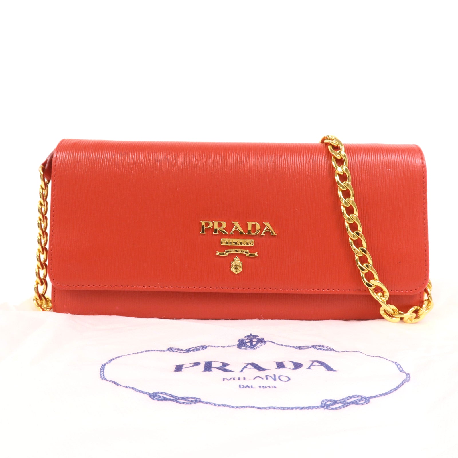 PRADA 牛皮皮革Chain Shoulder金扣鏈帶肩背袋