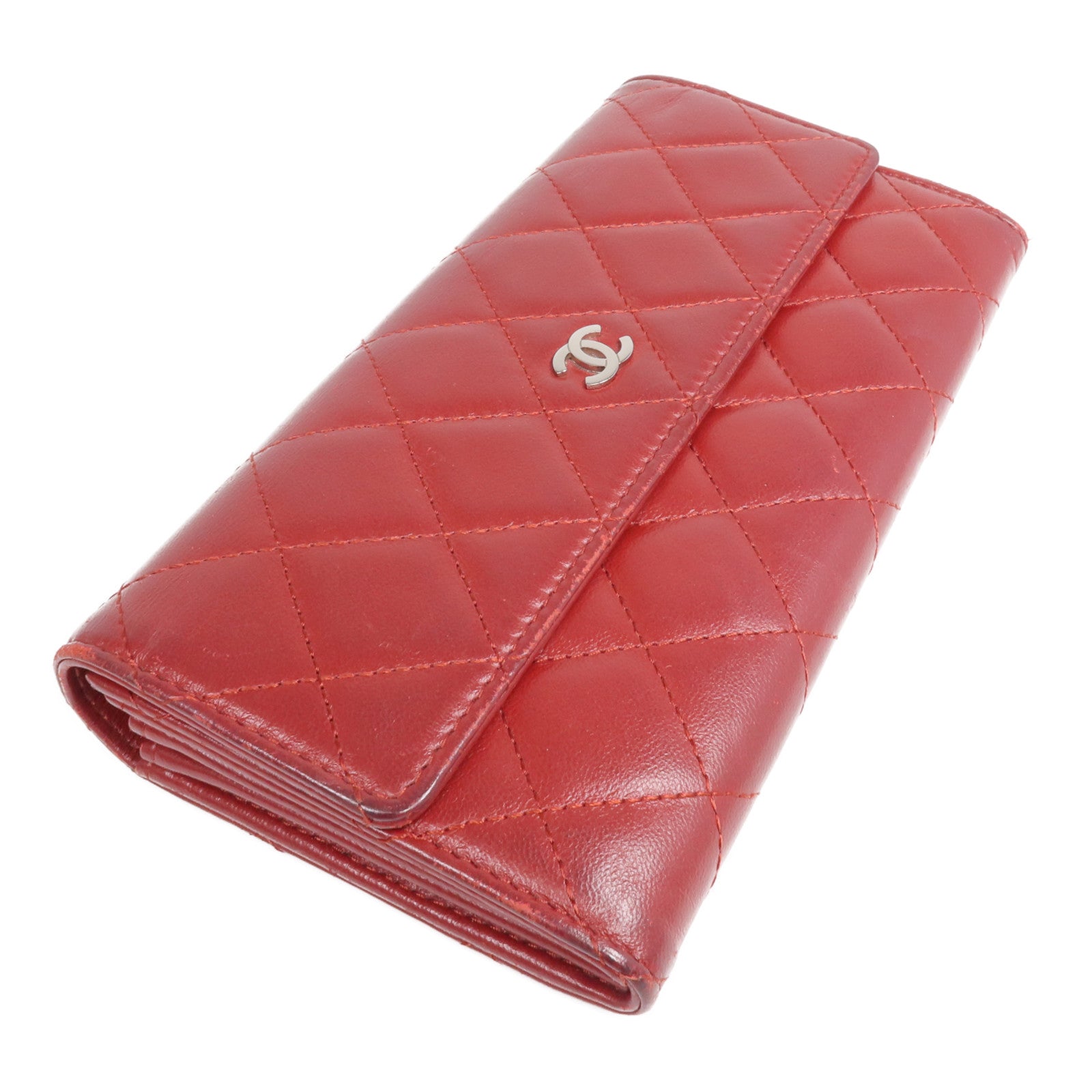 CHANEL 【激減優惠】羊皮皮革Long Wallet銀扣長錢包