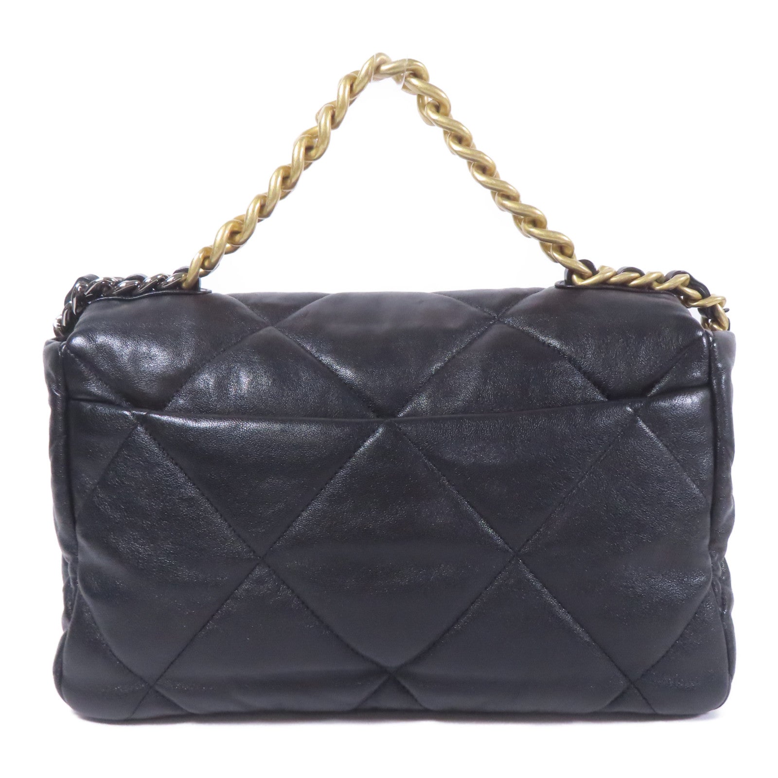 CHANEL CC C19 Large Chain Shoulder Bag Lambskin Leather Black