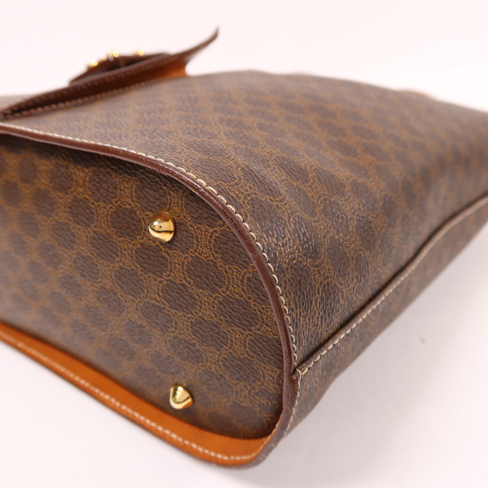 CELINE 塗層帆布Macadam Tote Bag金扣肩背袋棕色