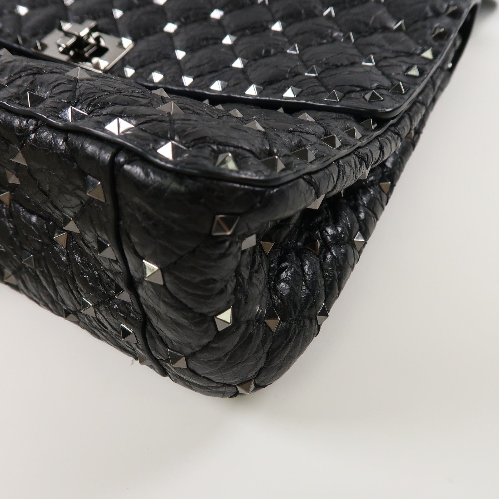 Valentino 牛皮皮革2 Way Shoulder銀扣手挽肩背兩用袋黑色
