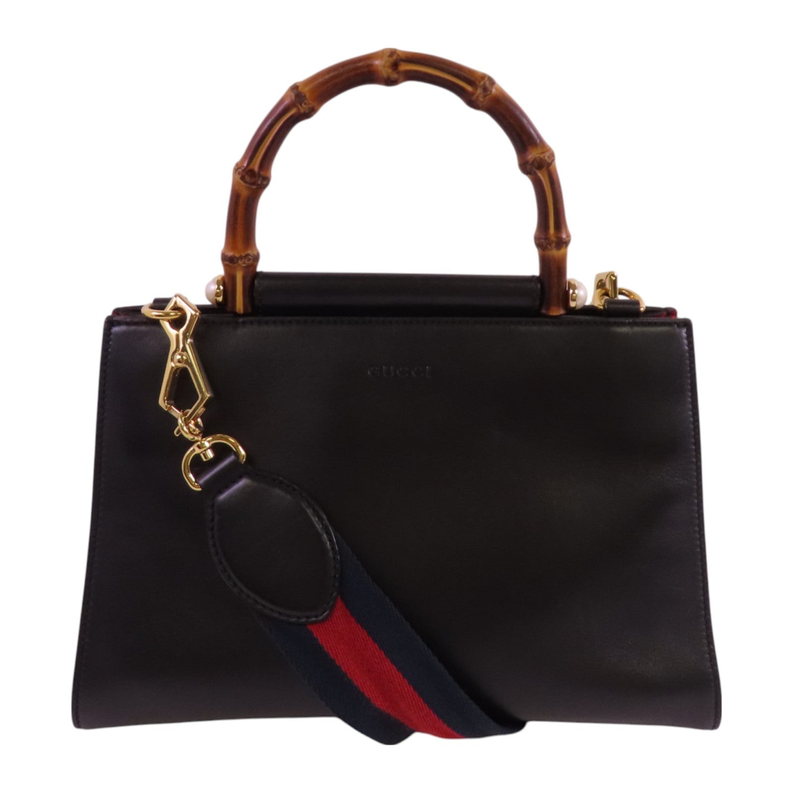 GUCCI 牛皮皮革Nymphaea Bamboo金扣手挽肩背兩用袋