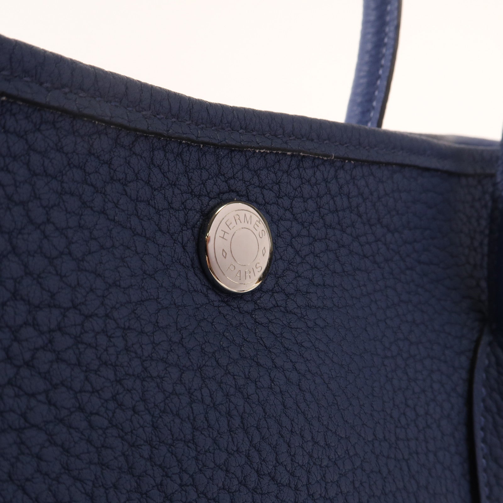 HERMES Negonda皮革Garden Party PM銀扣手挽袋Bleu Agate
